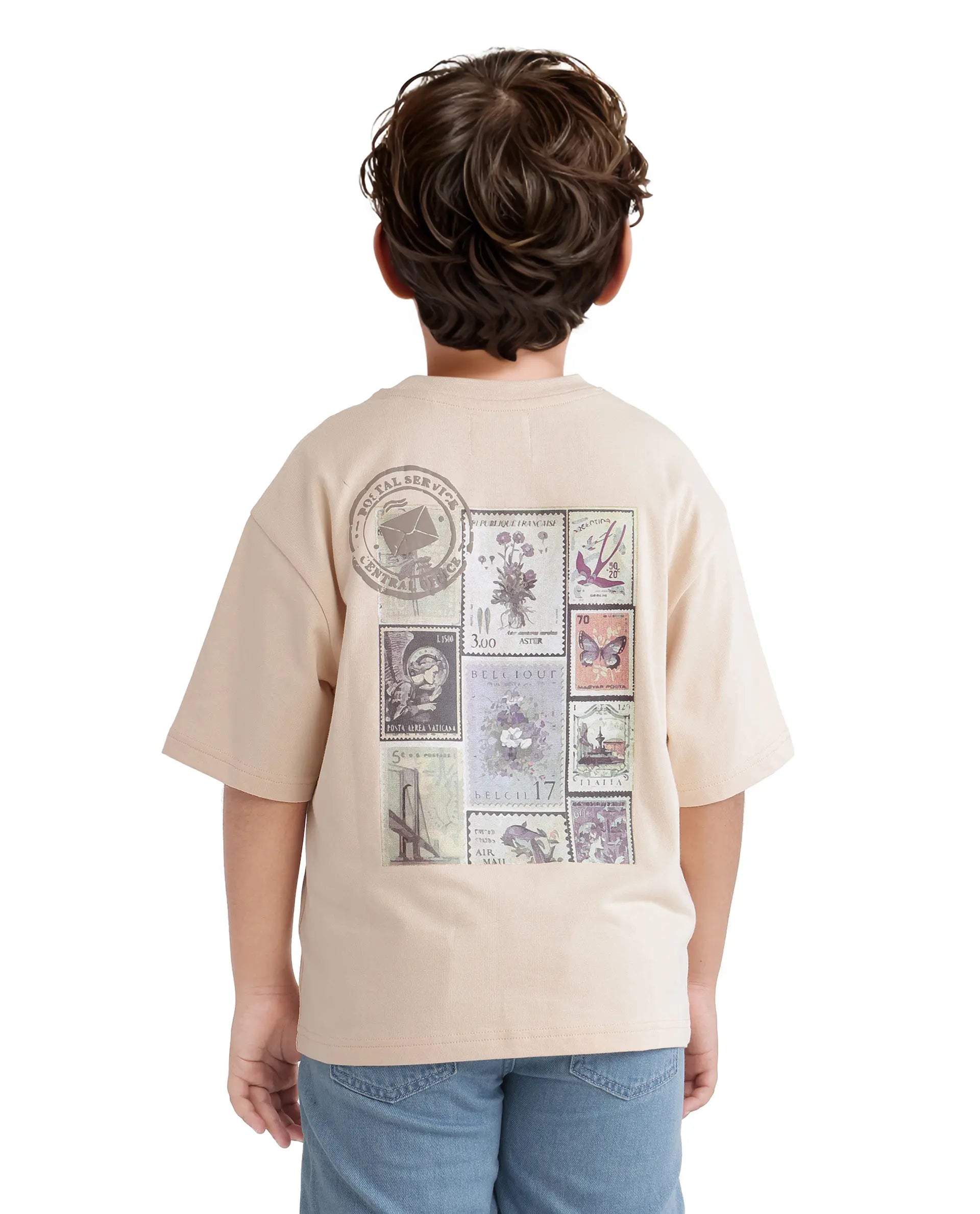Rare Ones Kids Traw Beige Cotton Half Sleeve Crew Neck T-Shirt