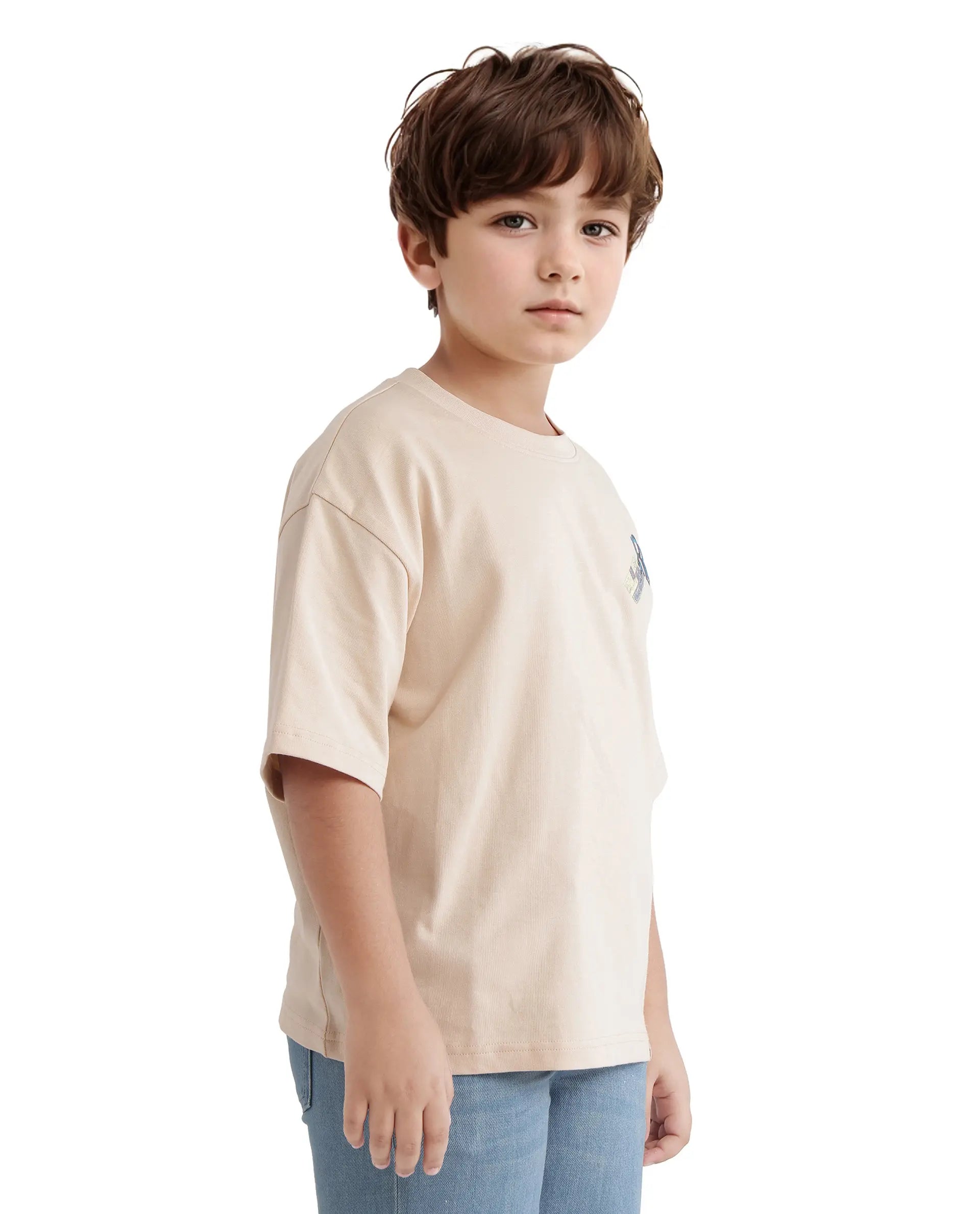 Rare Ones Kids Traw Beige Cotton Half Sleeve Crew Neck T-Shirt