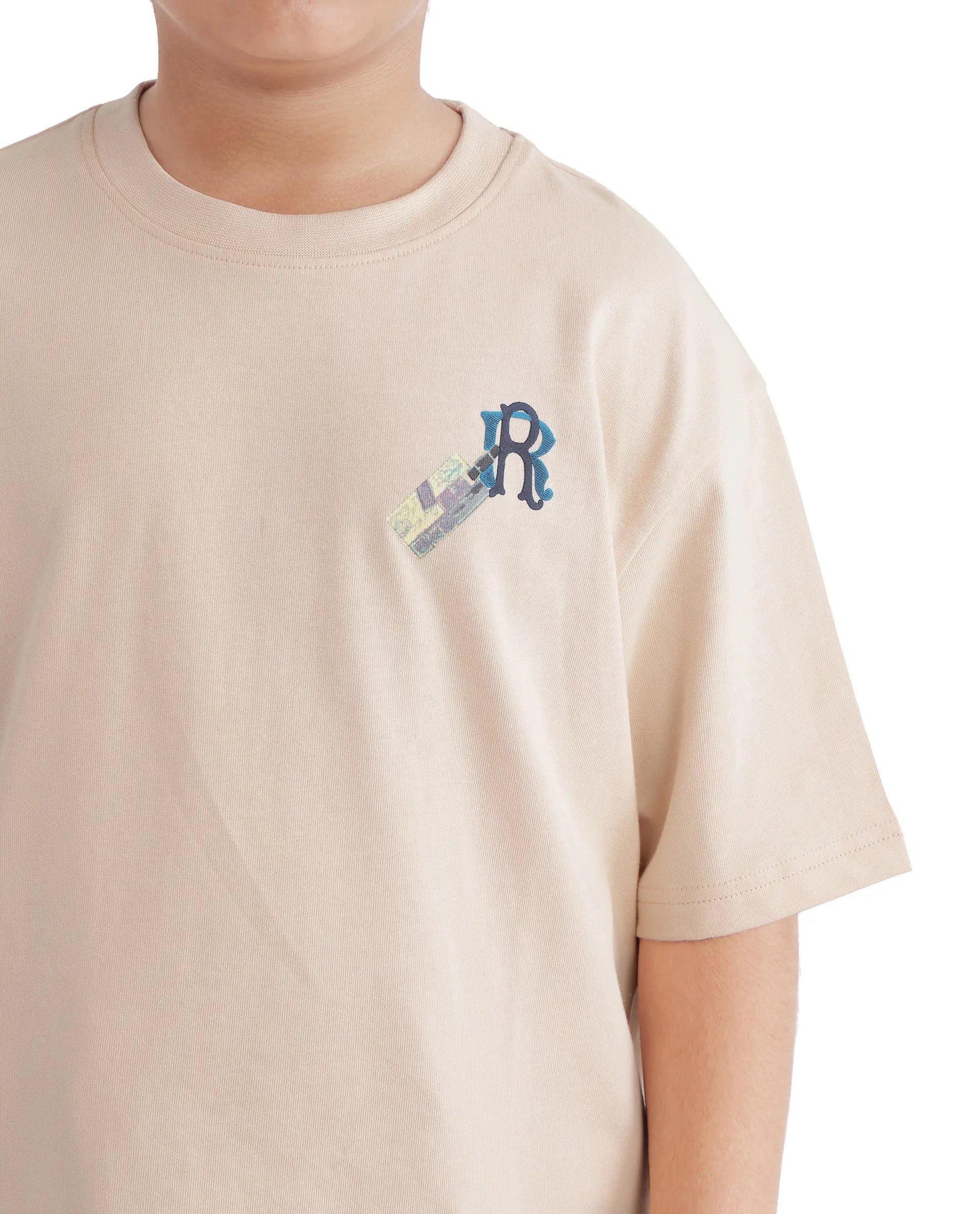 Rare Ones Kids Traw Beige Cotton Half Sleeve Crew Neck T-Shirt