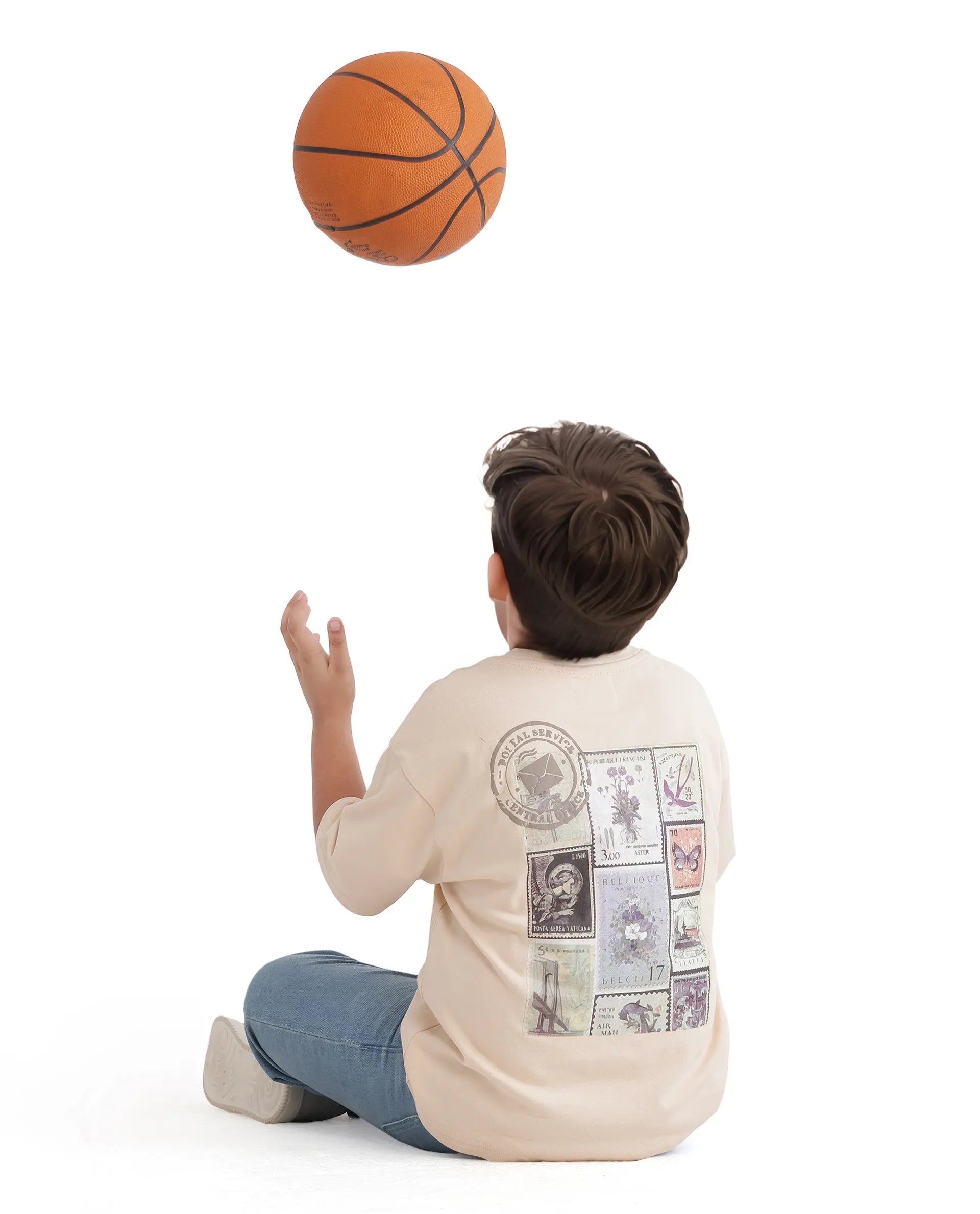 Rare Ones Kids Traw Beige Cotton Half Sleeve Crew Neck T-Shirt