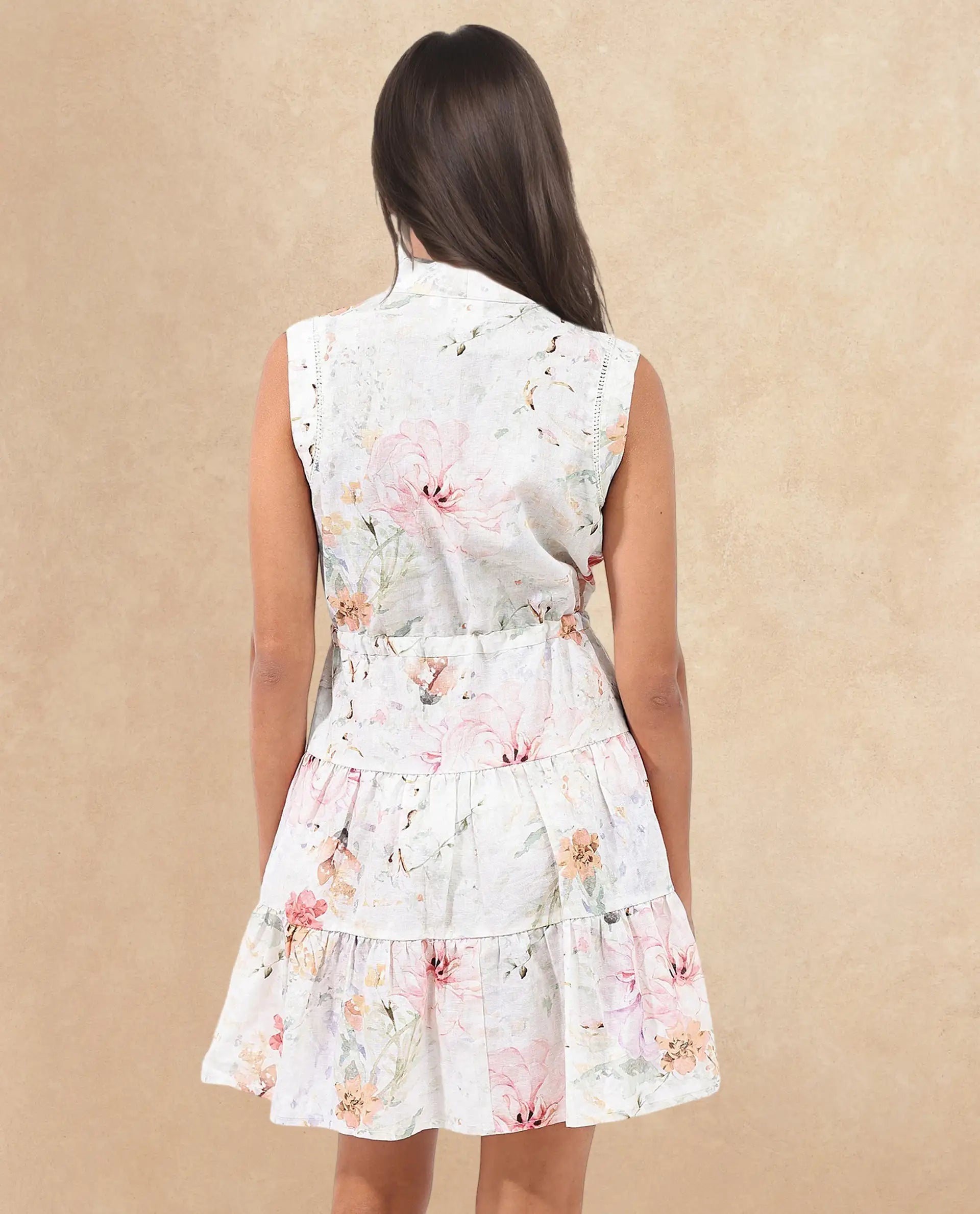 Rareism Women Trazo Multi Sleeveless Over Lap Neck Tie Up Fit And Flare Floral Print Mini Dress