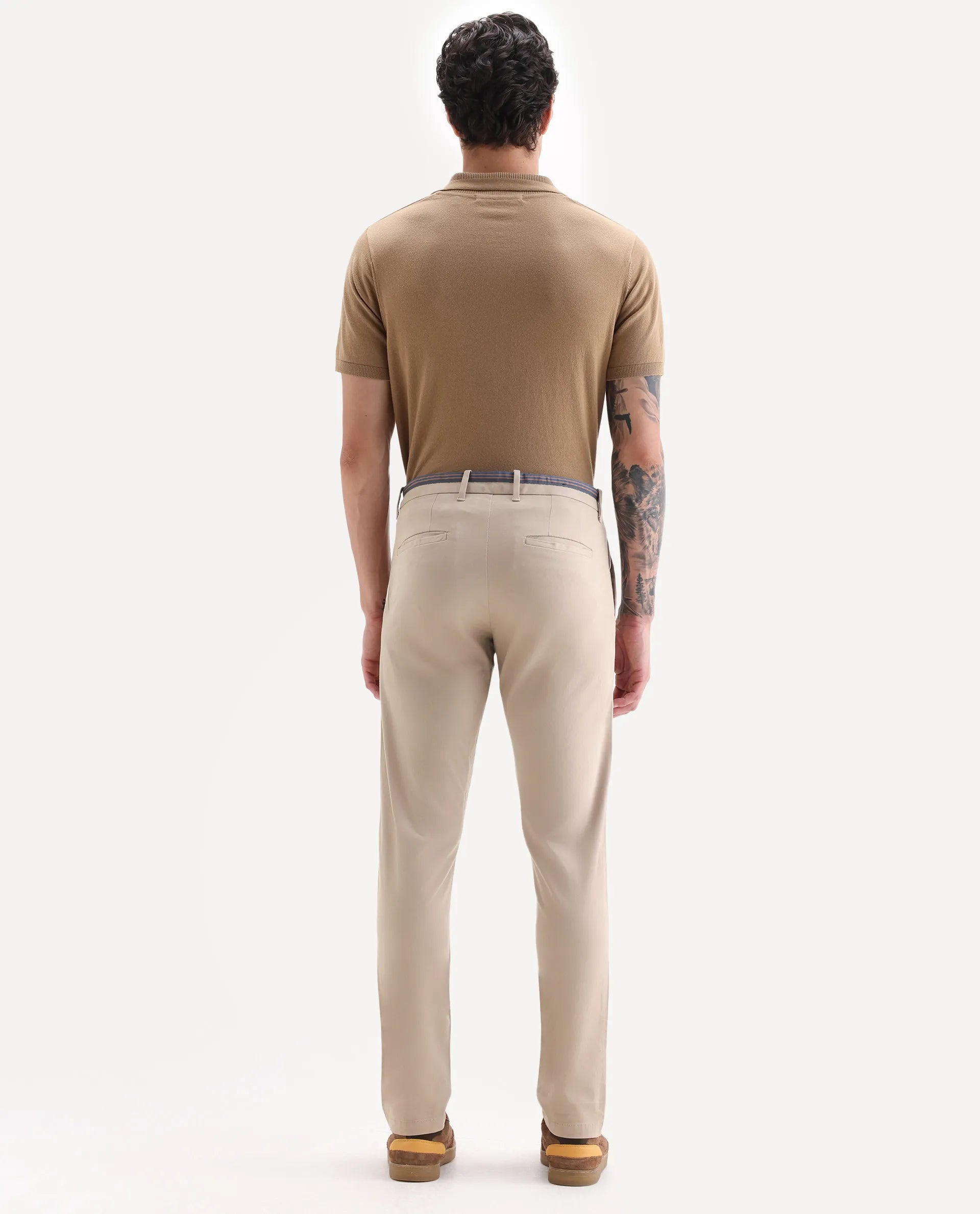 Rare Rabbit Men's Trellis Beige Cotton Plain Regular Fit Trouser