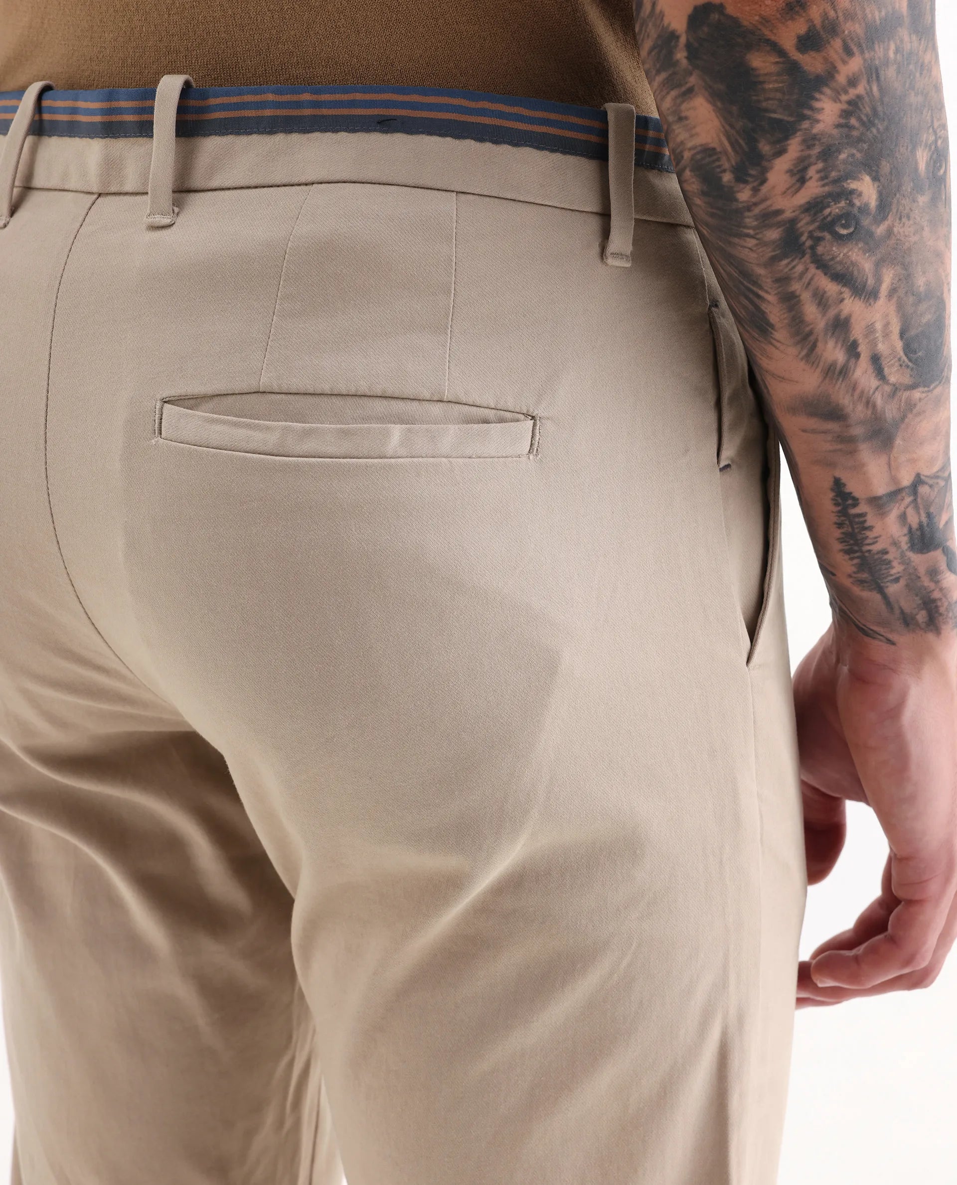 Rare Rabbit Men's Trellis Beige Cotton Plain Regular Fit Trouser