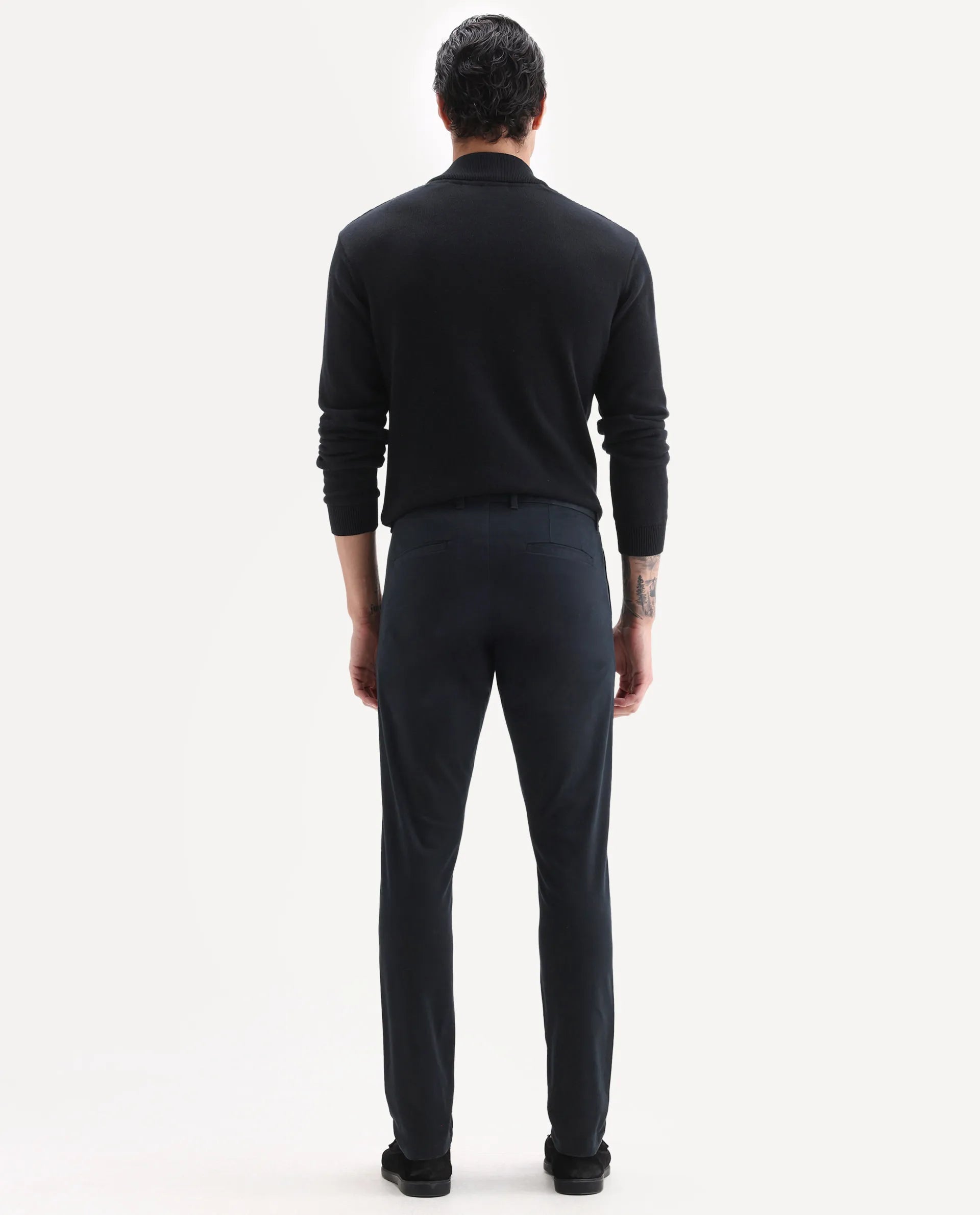 Rare Rabbit Men's Trellis Black Cotton Plain Regular Fit Trouser