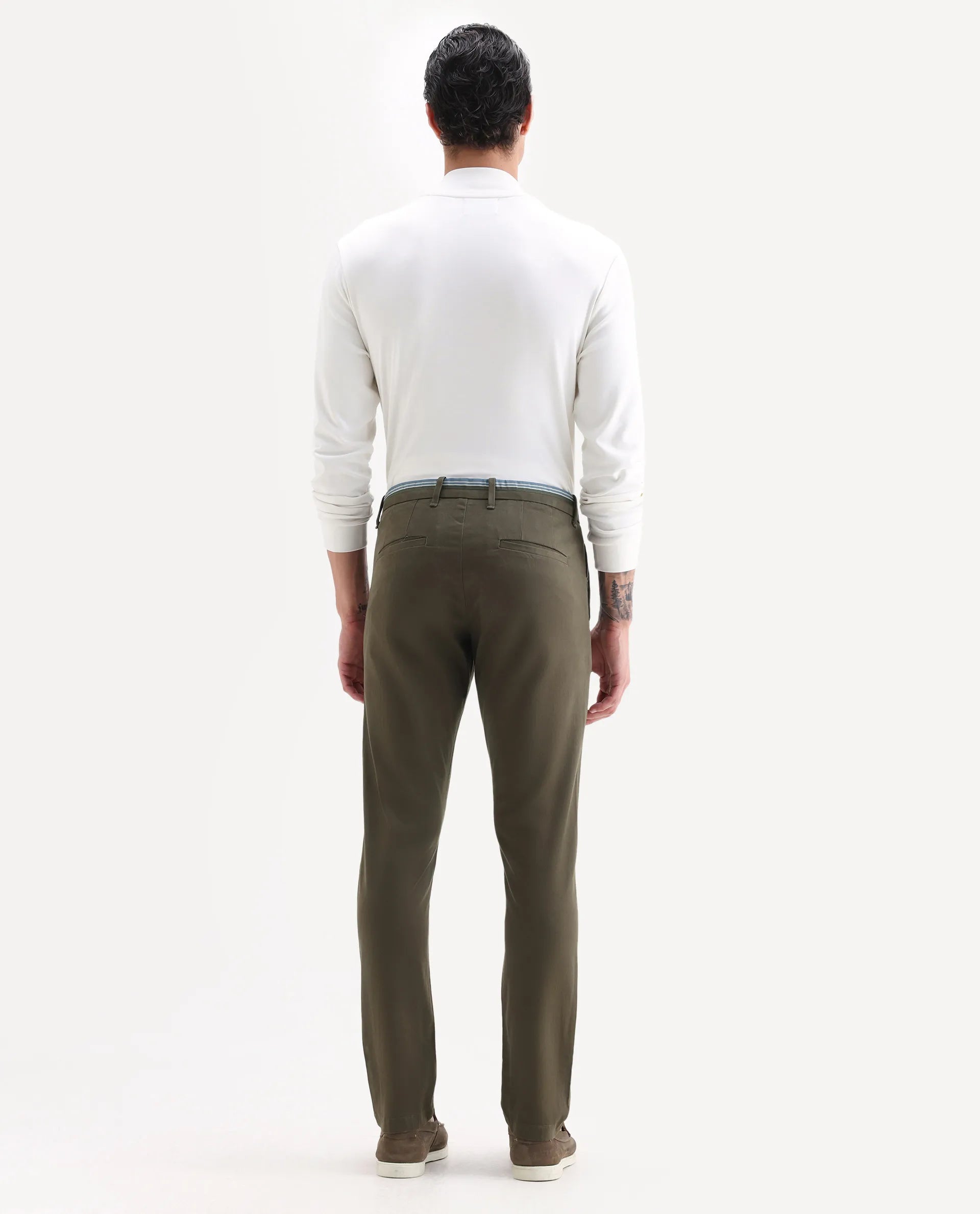 Rare Rabbit Men's Trellis Olive Cotton Plain Regular Fit Trouser