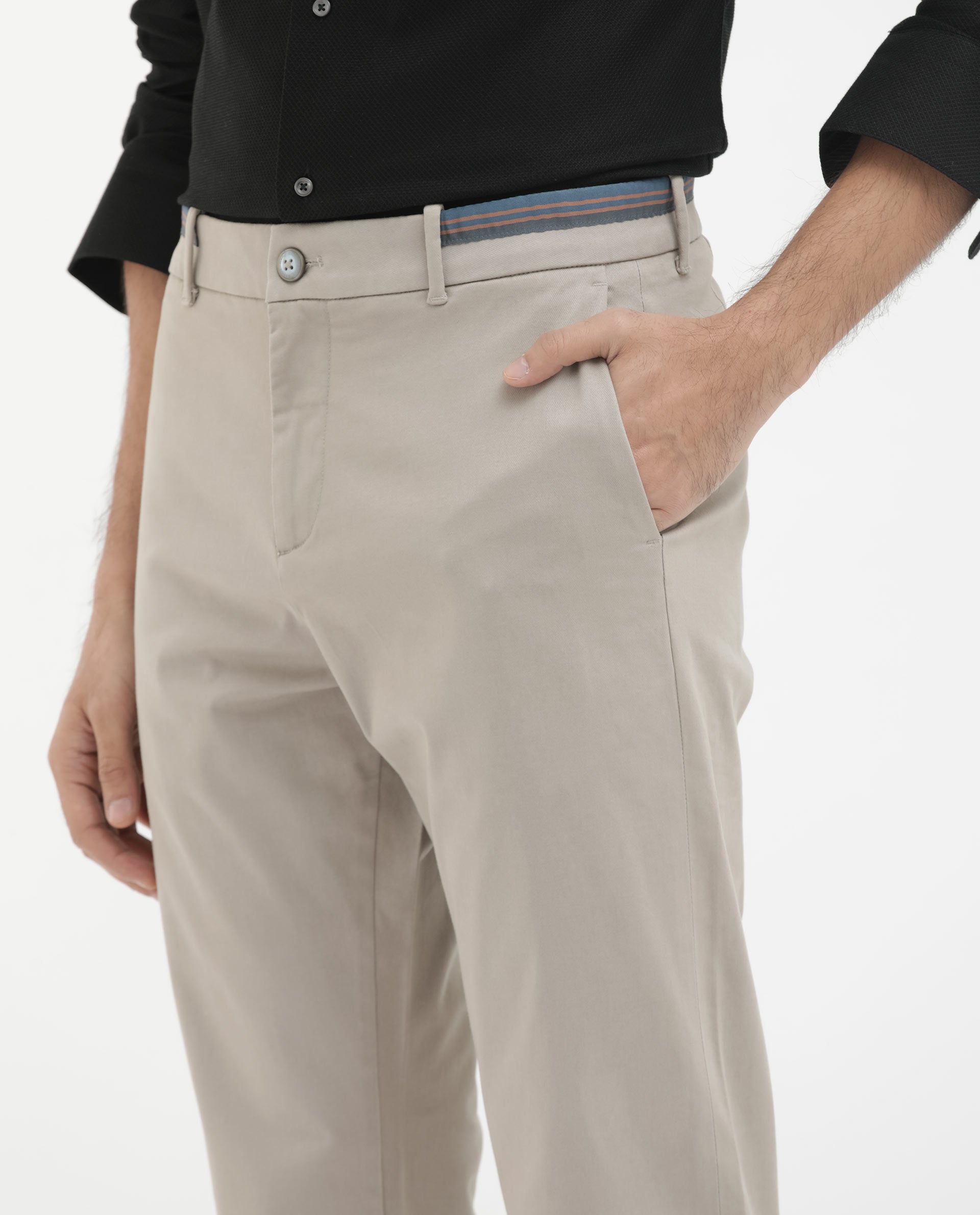 Rare Rabbit Mens Trello Beige Cotton Lycra Solid Trouser