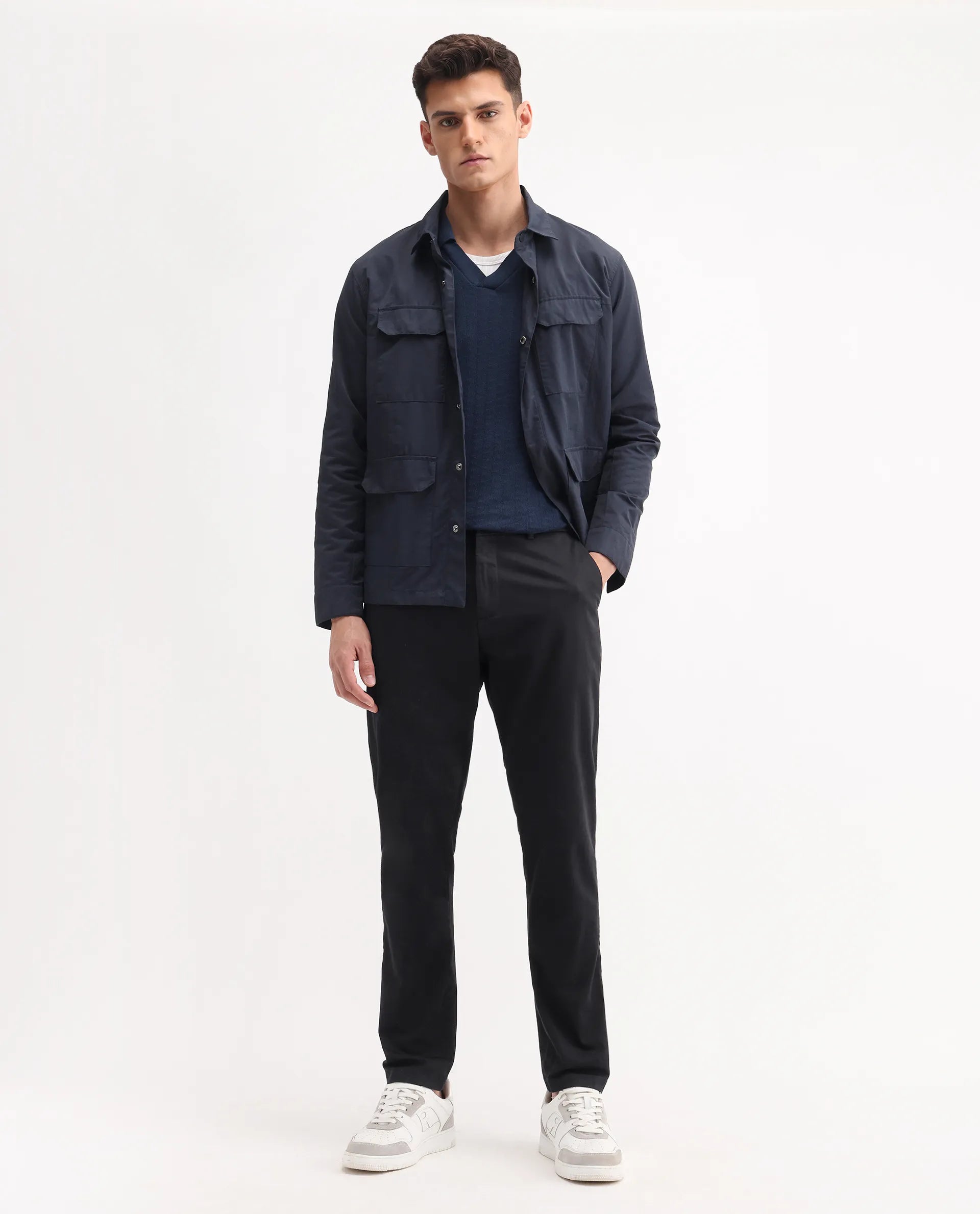 Rare Rabbit Men's Trello Black Cotton Blend Plain Regular Fit Trouser