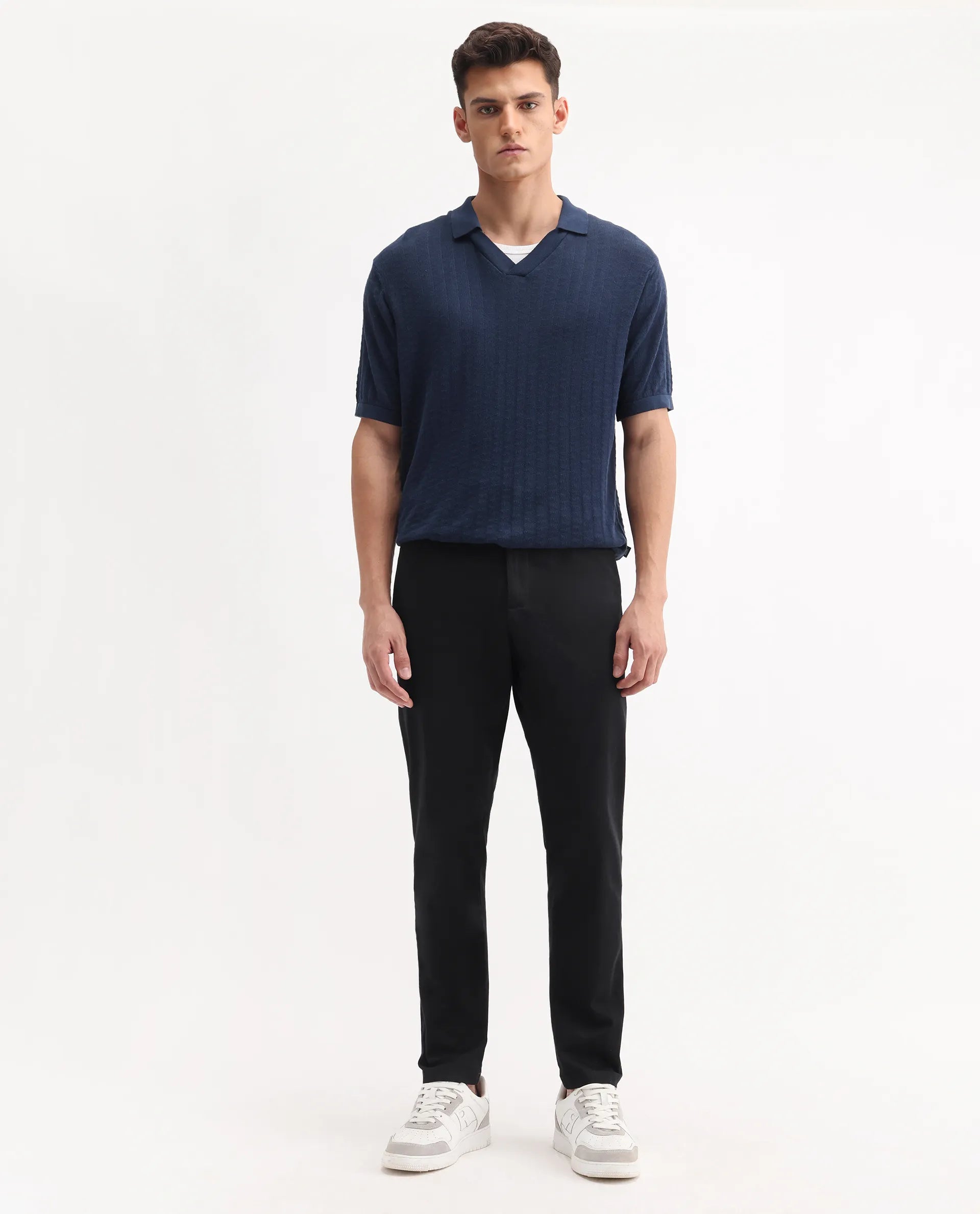 Rare Rabbit Men's Trello Black Cotton Blend Plain Regular Fit Trouser