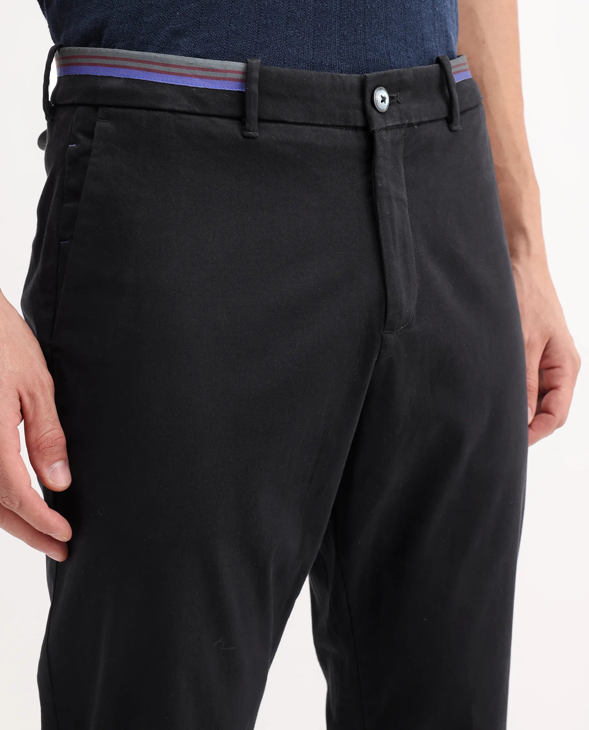 Rare Rabbit Men's Trello Black Cotton Blend Plain Regular Fit Trouser