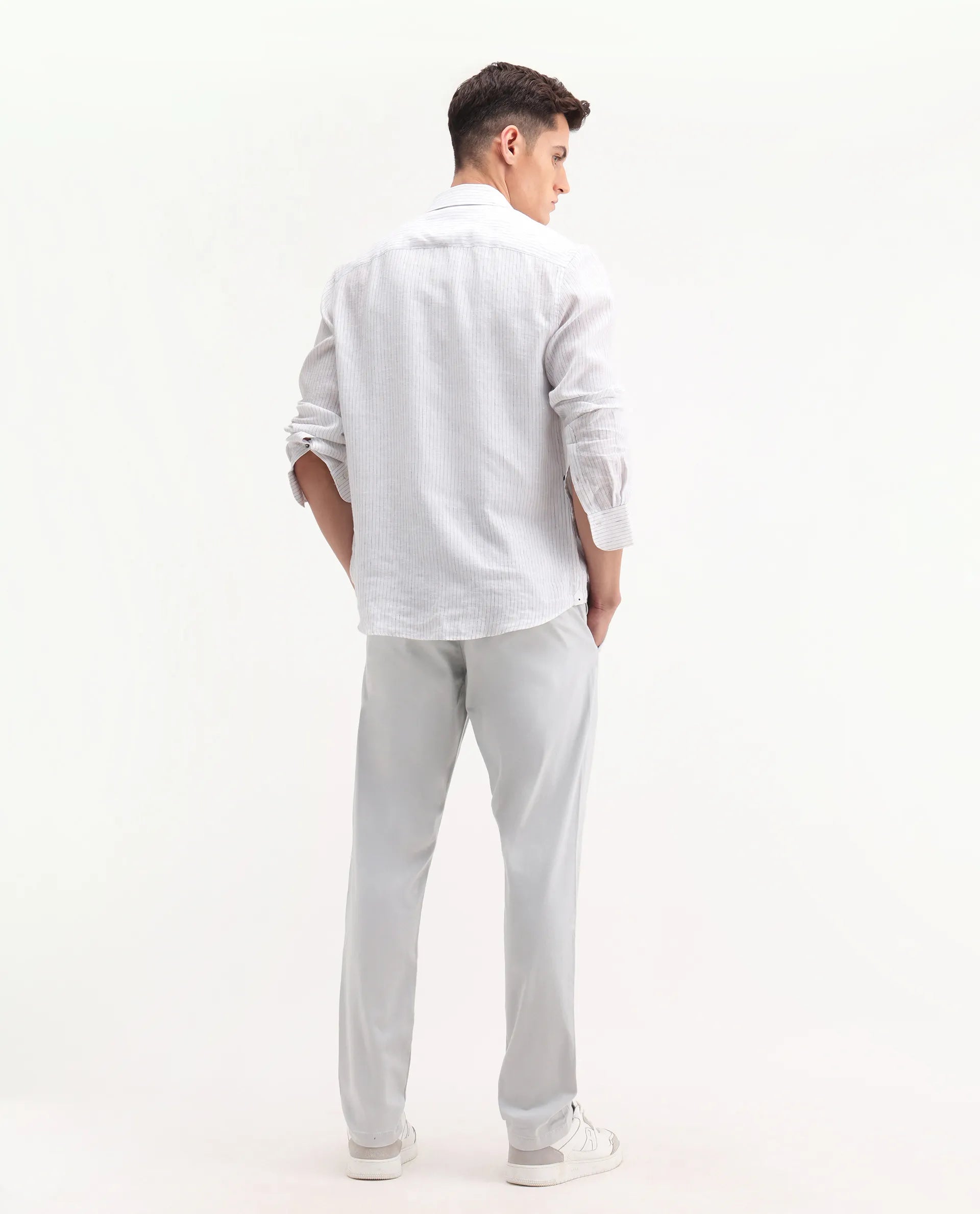 Rare Rabbit Men's Trello Light Grey Cotton Blend Plain Regular Fit Trouser