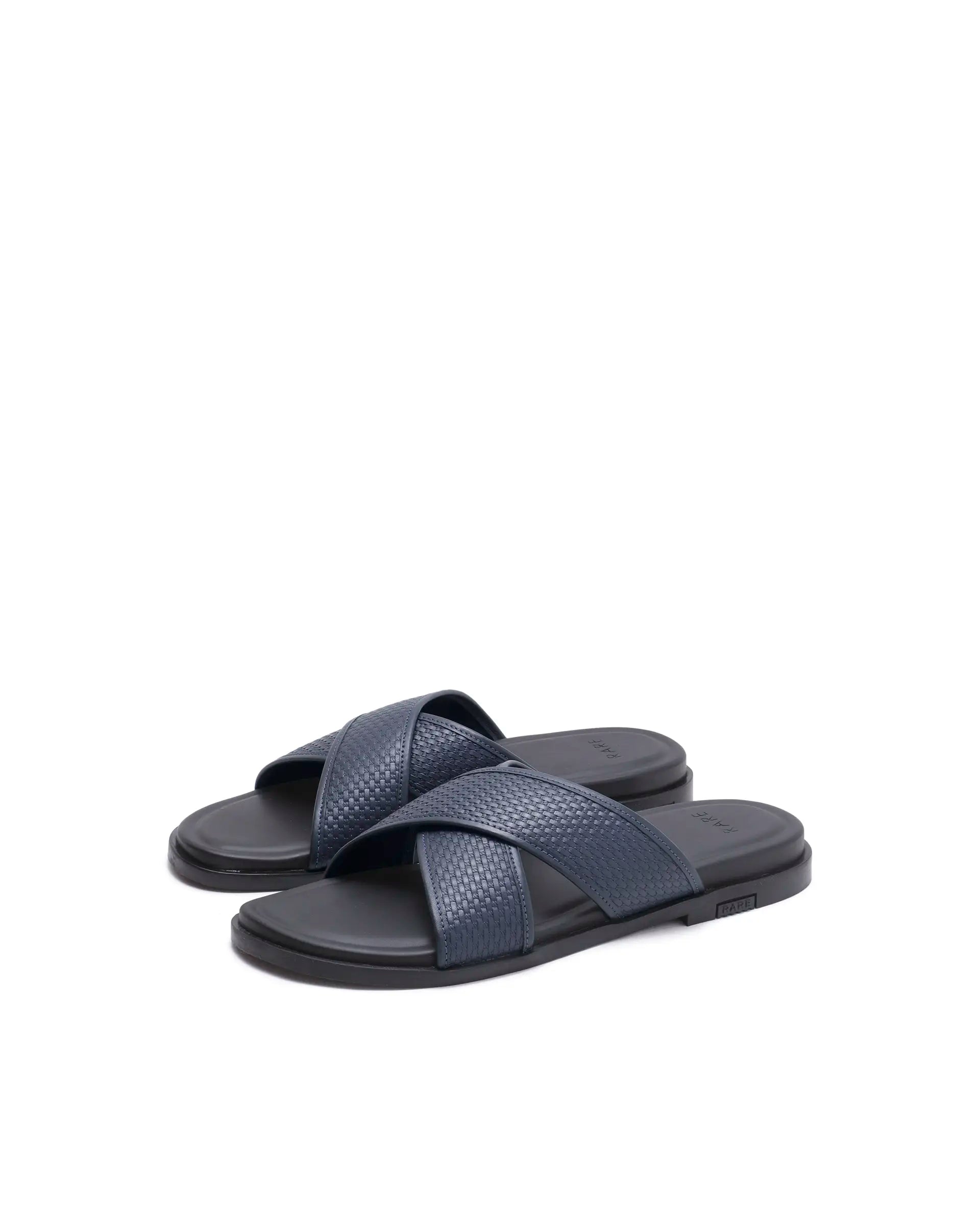 Rarez Men's Trev Dark Navy Leather Regular Sandal