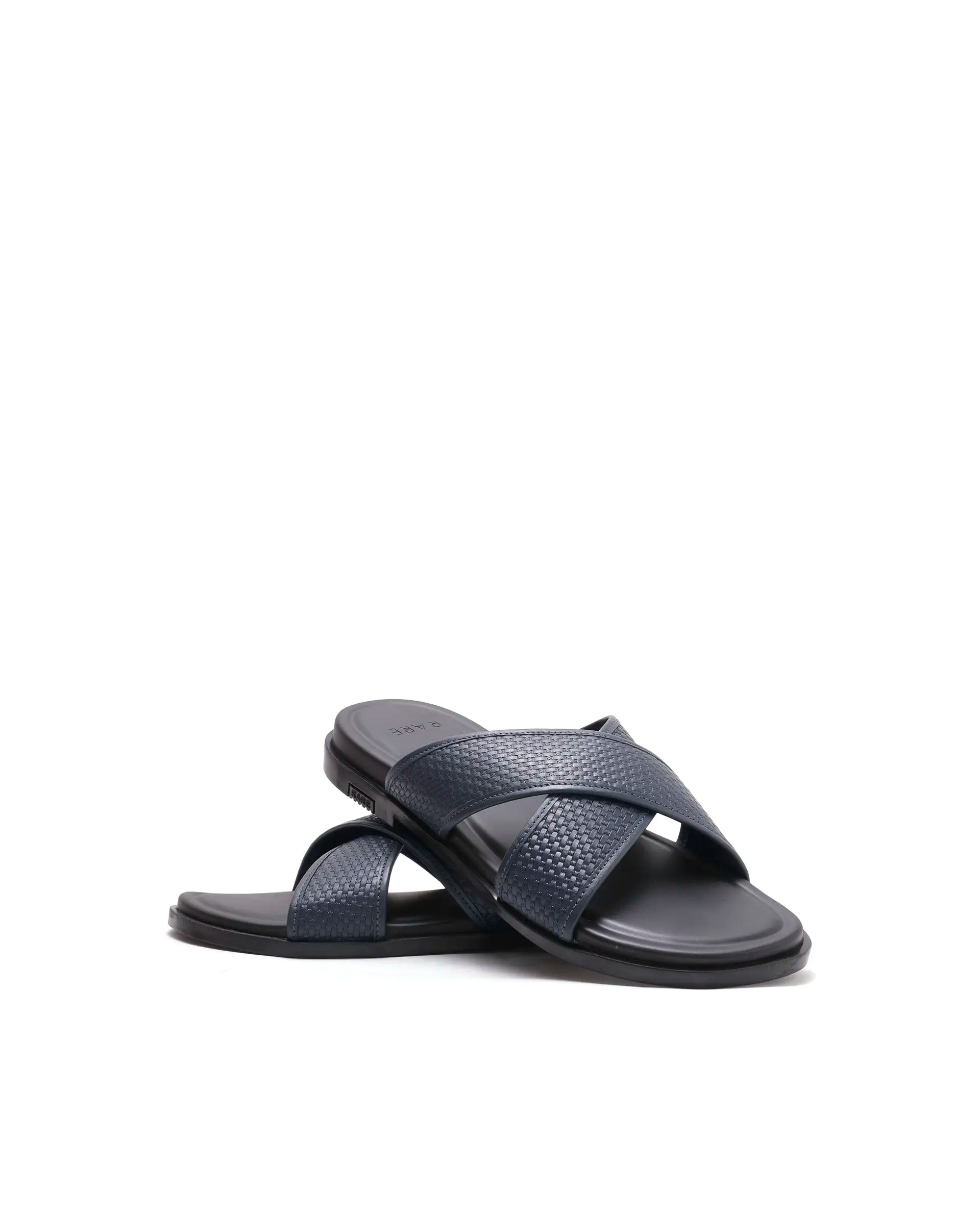 Rarez Men's Trev Dark Navy Leather Regular Sandal