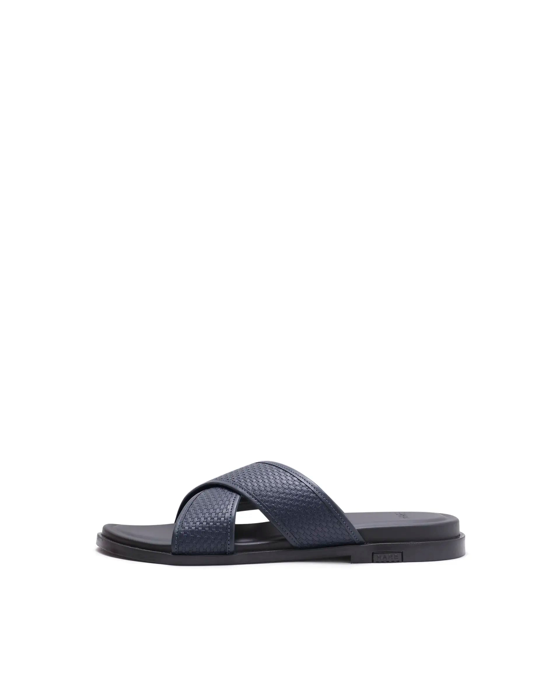 Rarez Men's Trev Dark Navy Leather Regular Sandal