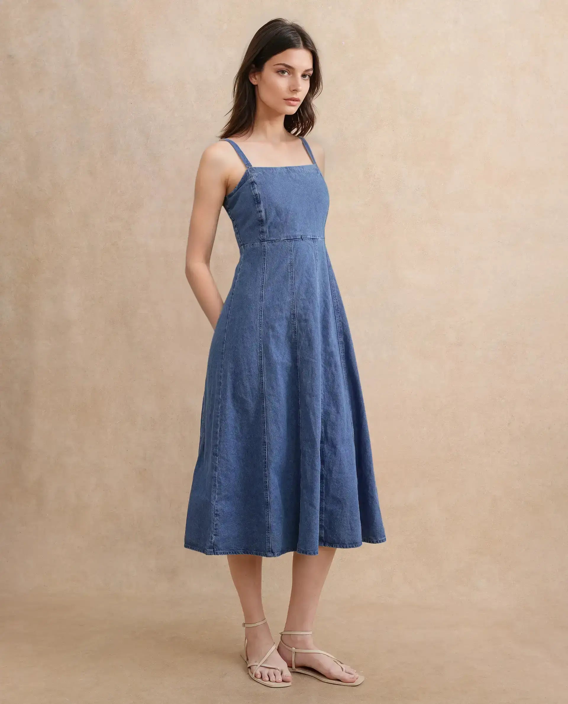 Rareism Women Trevo Blue Cotton Fabric Regular Fit Plain Dress