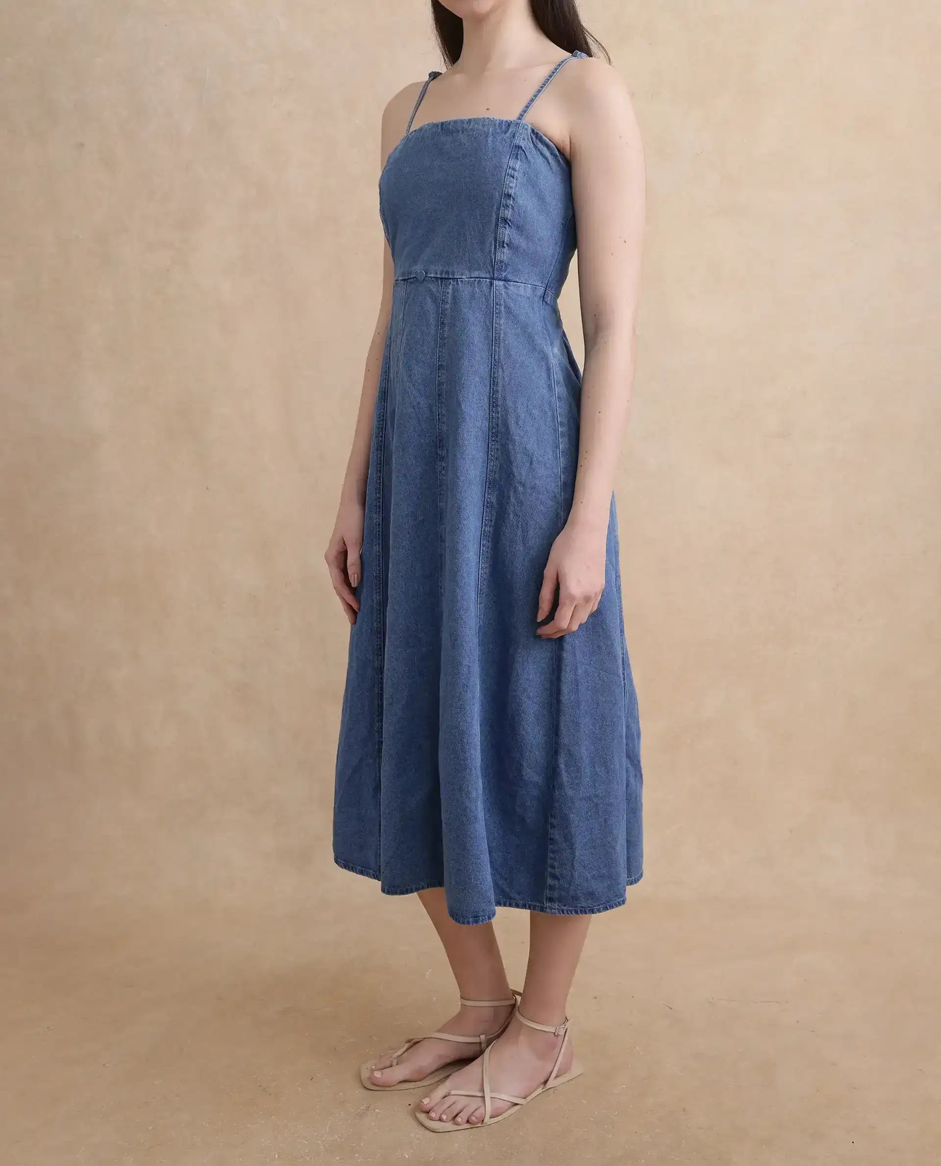 Rareism Women Trevo Blue Cotton Fabric Regular Fit Plain Dress