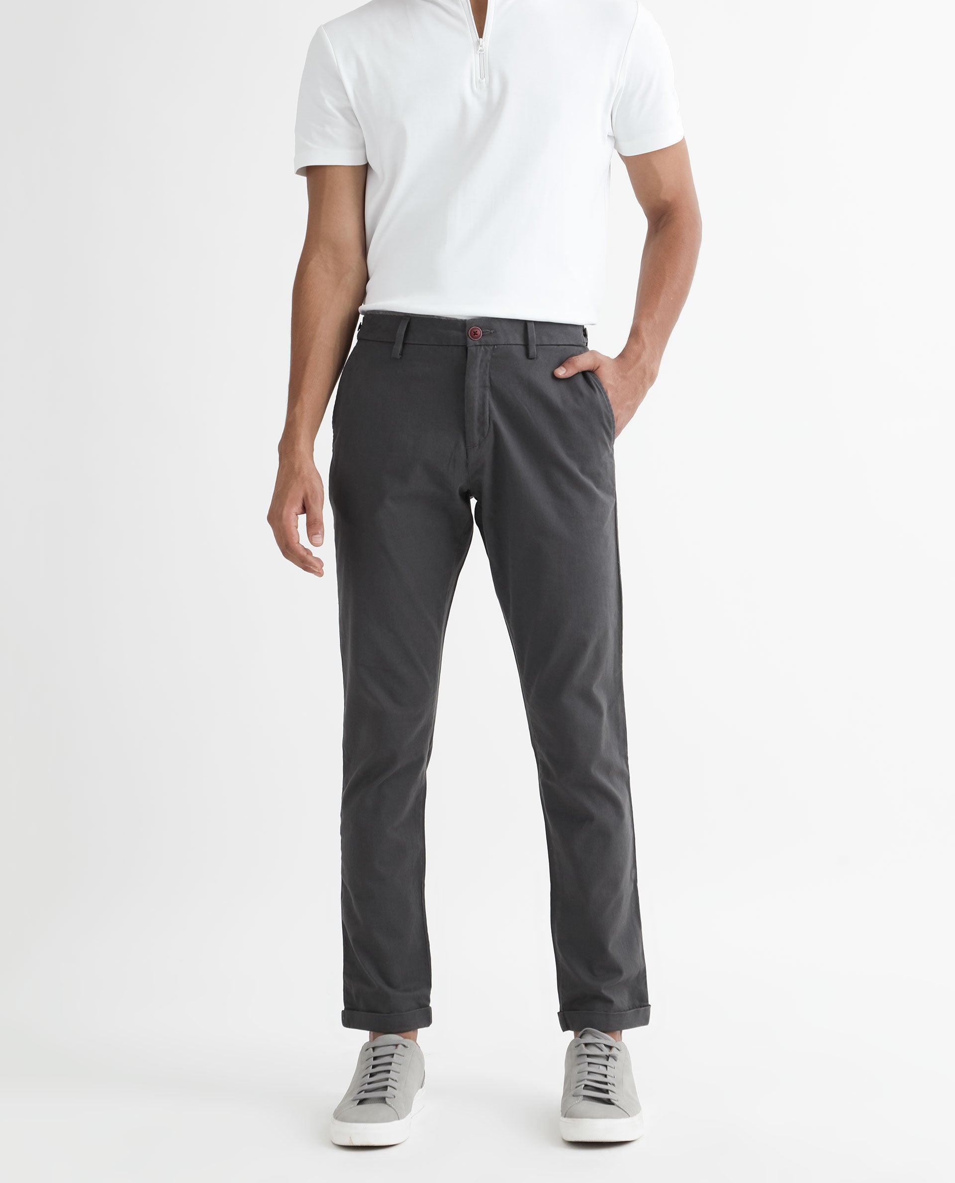 Rare Rabbit Men's Trews-1 Grey Solid Mid-Rise Regular Fit Trouser