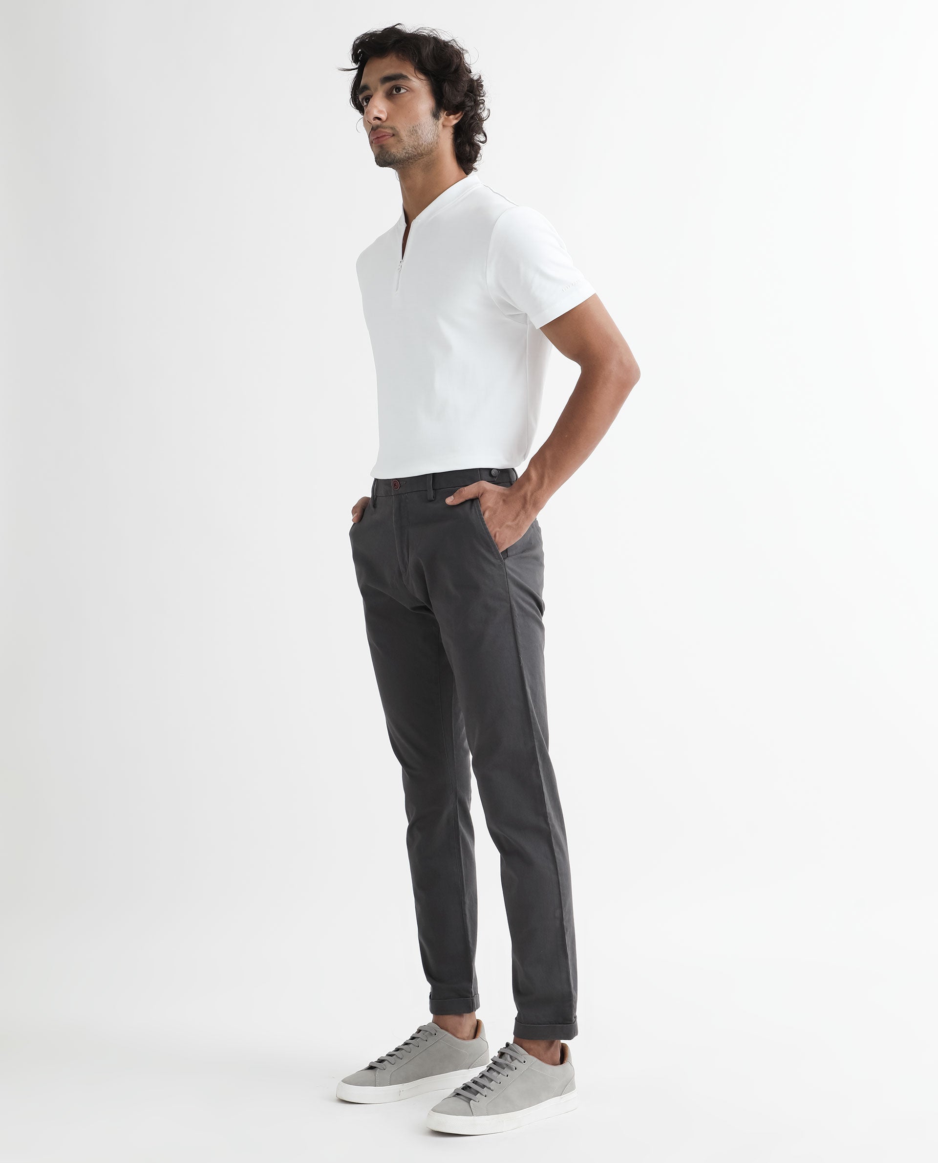 Rare Rabbit Men's Trews-1 Grey Solid Mid-Rise Regular Fit Trouser