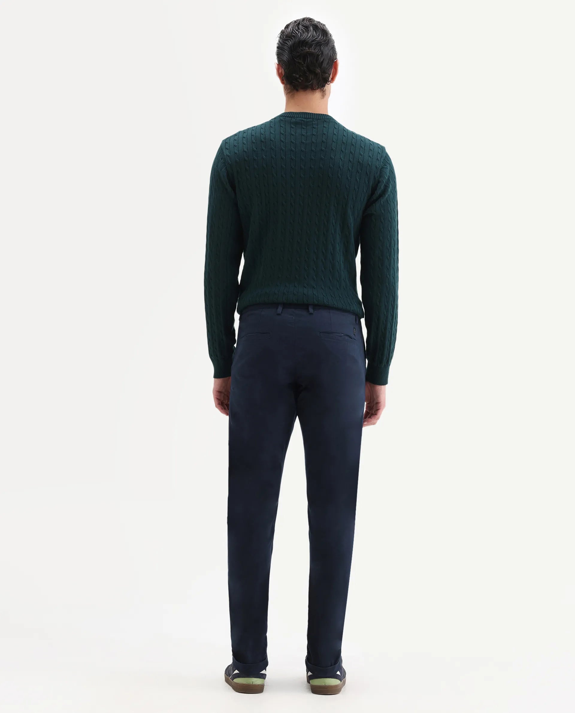 Rare Rabbit Men's Trews-22 Blue Cotton Plain Regular Fit Trouser