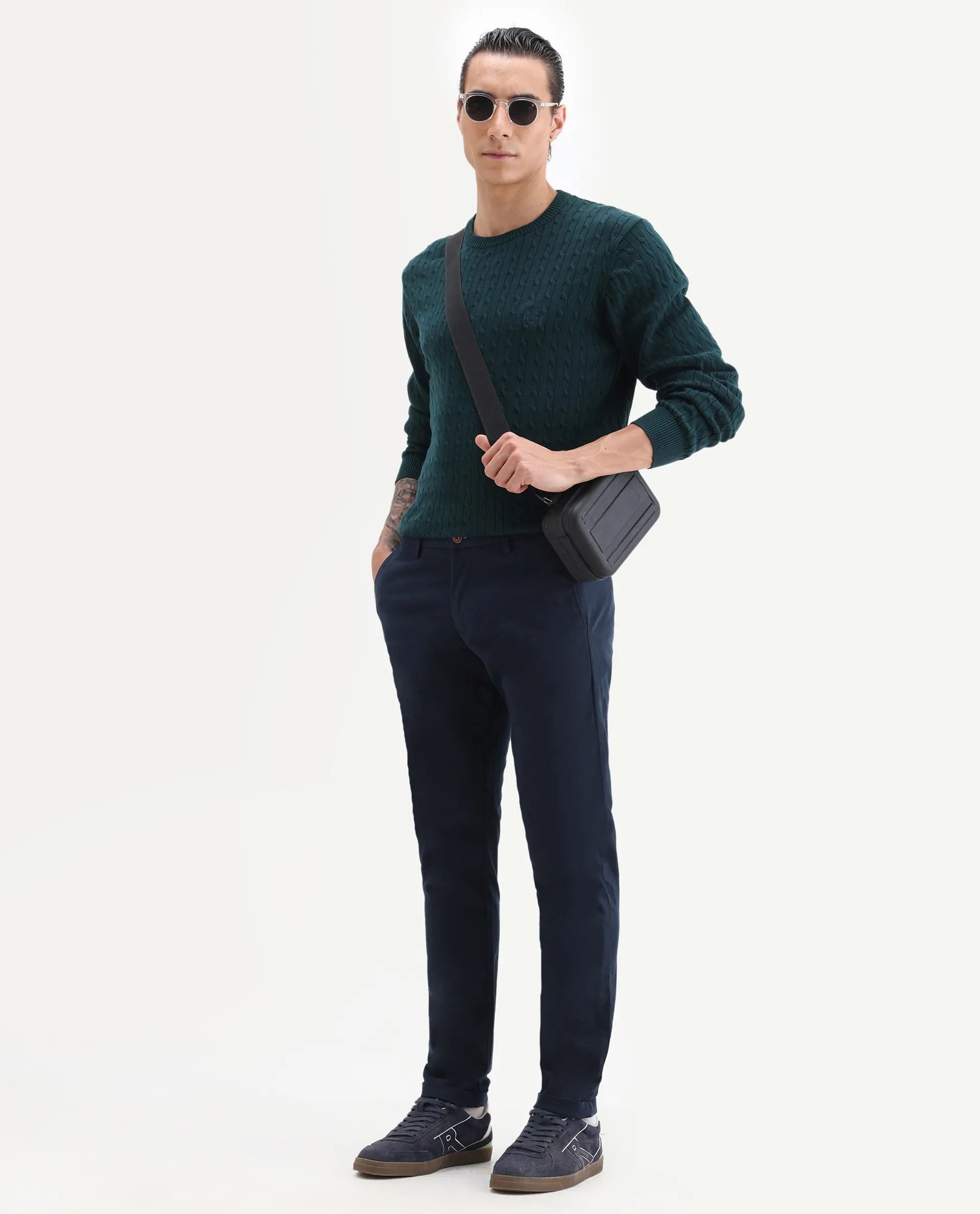 Rare Rabbit Men's Trews-22 Blue Cotton Plain Regular Fit Trouser