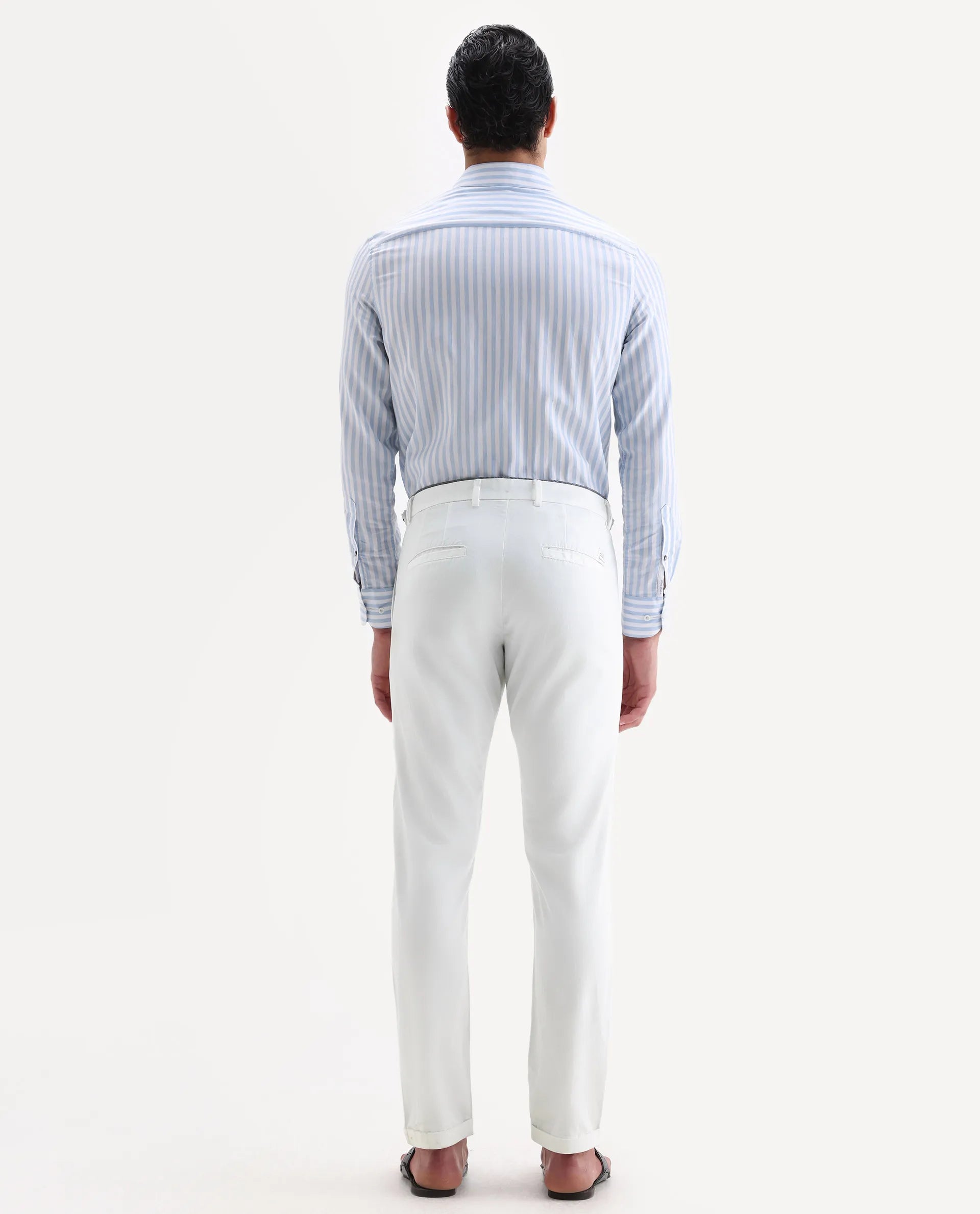 Rare Rabbit Men's Trews-22 White Cotton Plain Regular Fit Trouser