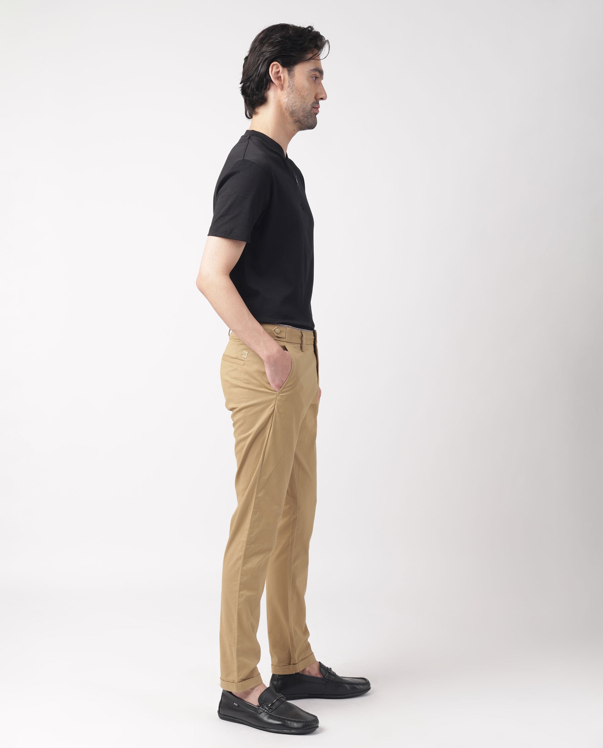 Rare Rabbit Men's Trews-1 Khaki Solid Mid-Rise Regular Fit Trouser