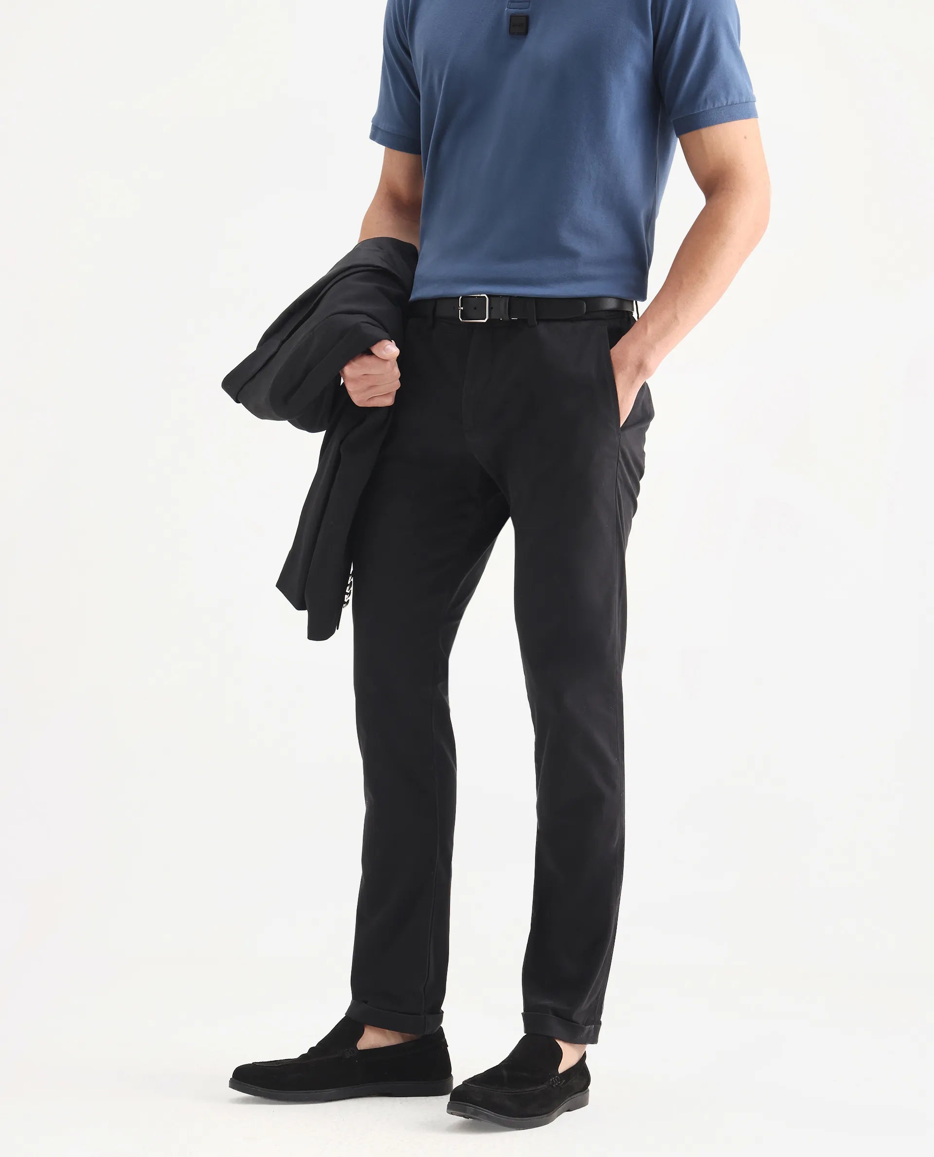 Rare Rabbit Men's Trews-22 Black Cotton Plain Regular Fit Trouser