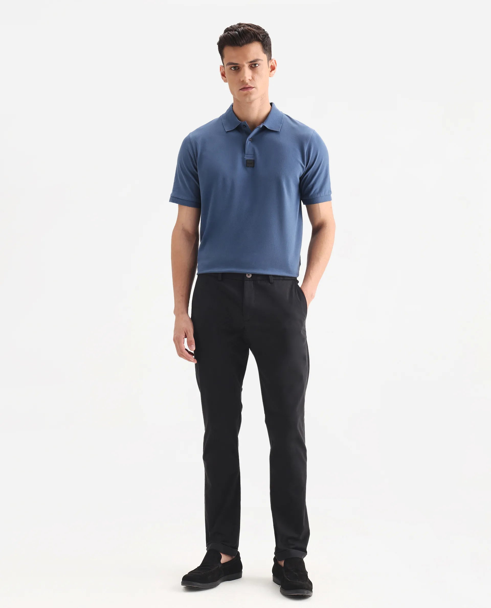 Rare Rabbit Men's Trews-22 Black Cotton Plain Regular Fit Trouser