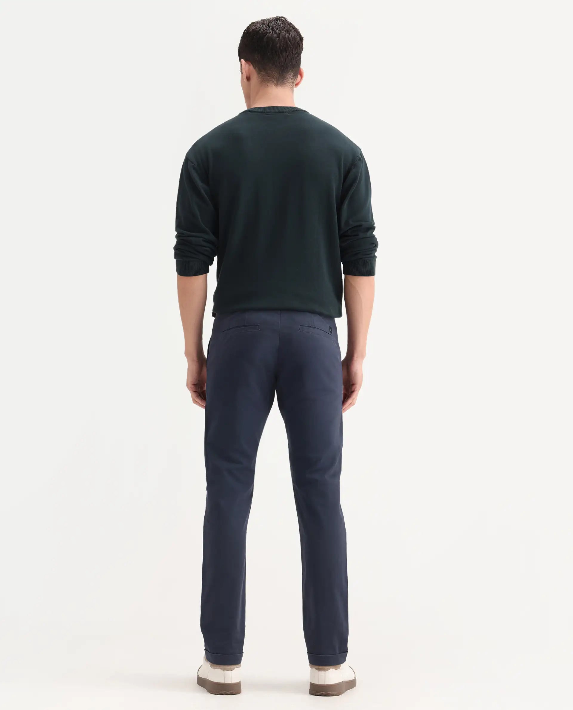 Rare Rabbit Men's Trews-22 Navy Cotton Plain Regular Fit Trouser