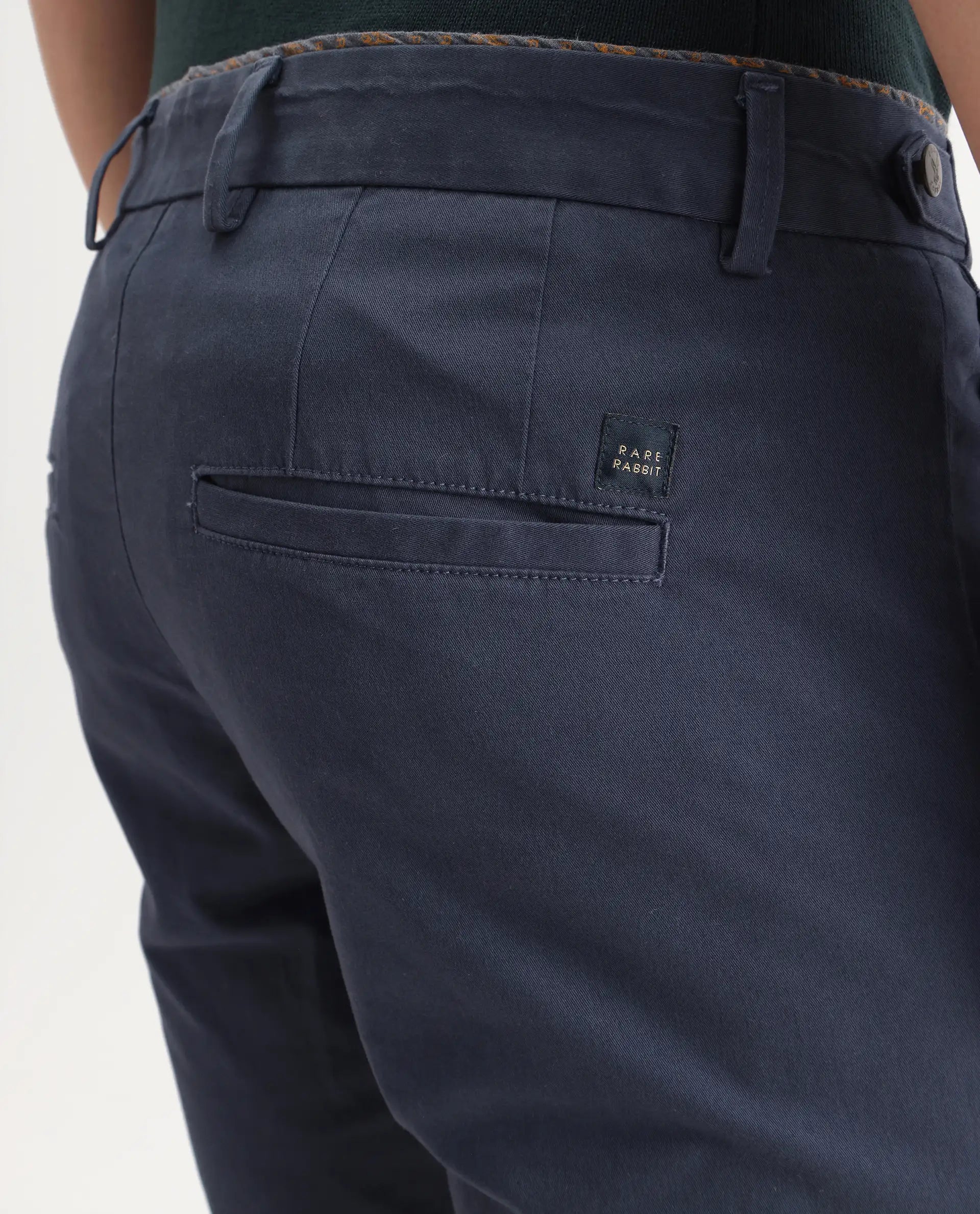 Rare Rabbit Men's Trews-22 Navy Cotton Plain Regular Fit Trouser