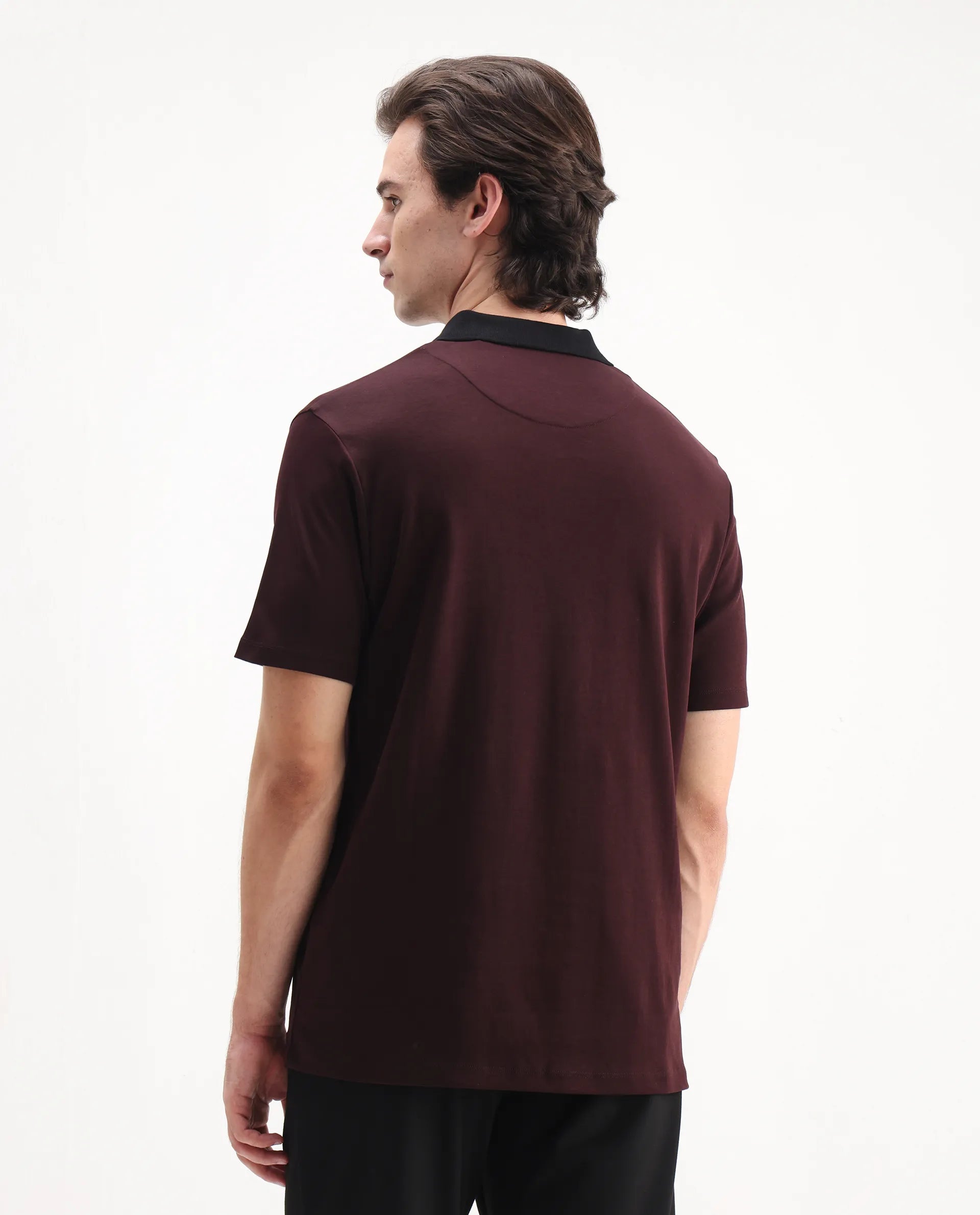 Rare Rabbit Men's Trex Maroon Cotton Plain Regular Fit Half Sleeve Polo