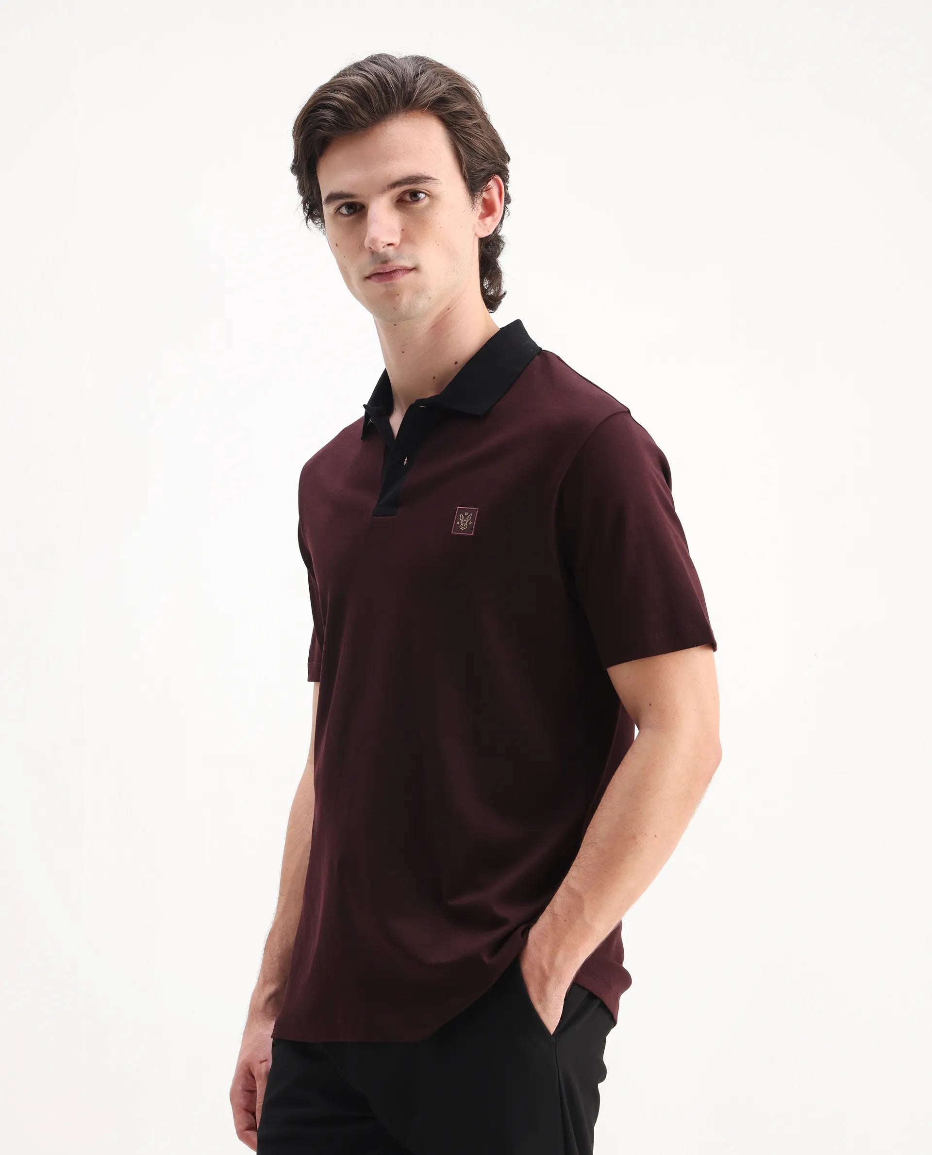 Rare Rabbit Men's Trex Maroon Cotton Plain Regular Fit Half Sleeve Polo