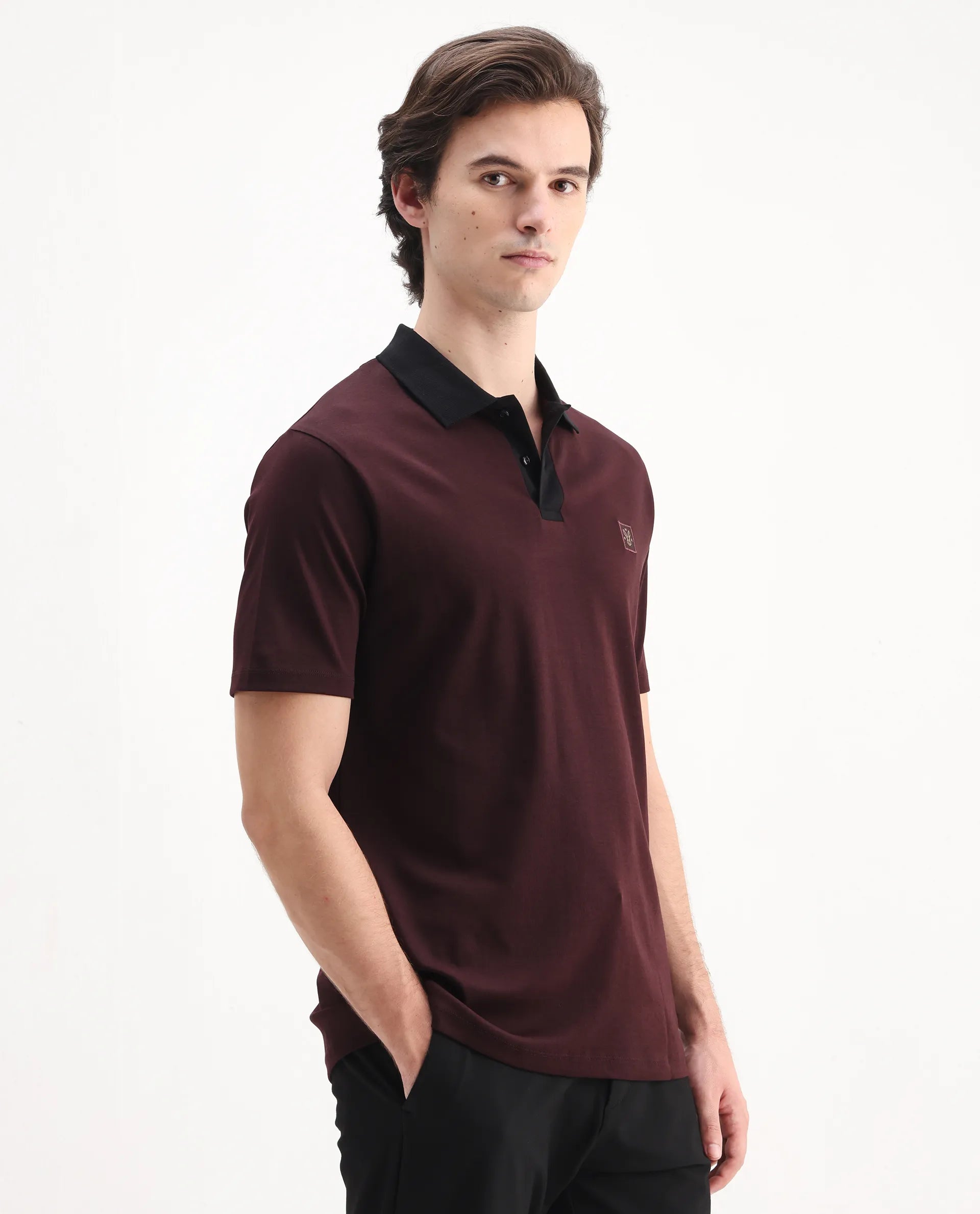 Rare Rabbit Men's Trex Maroon Cotton Plain Regular Fit Half Sleeve Polo
