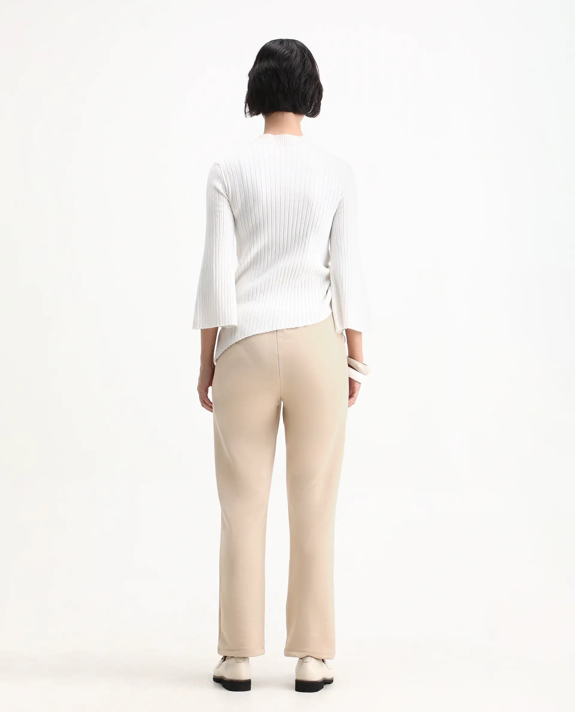 Rareism Women's Tribon Beige Cotton Blend Straight Fit Track Pant