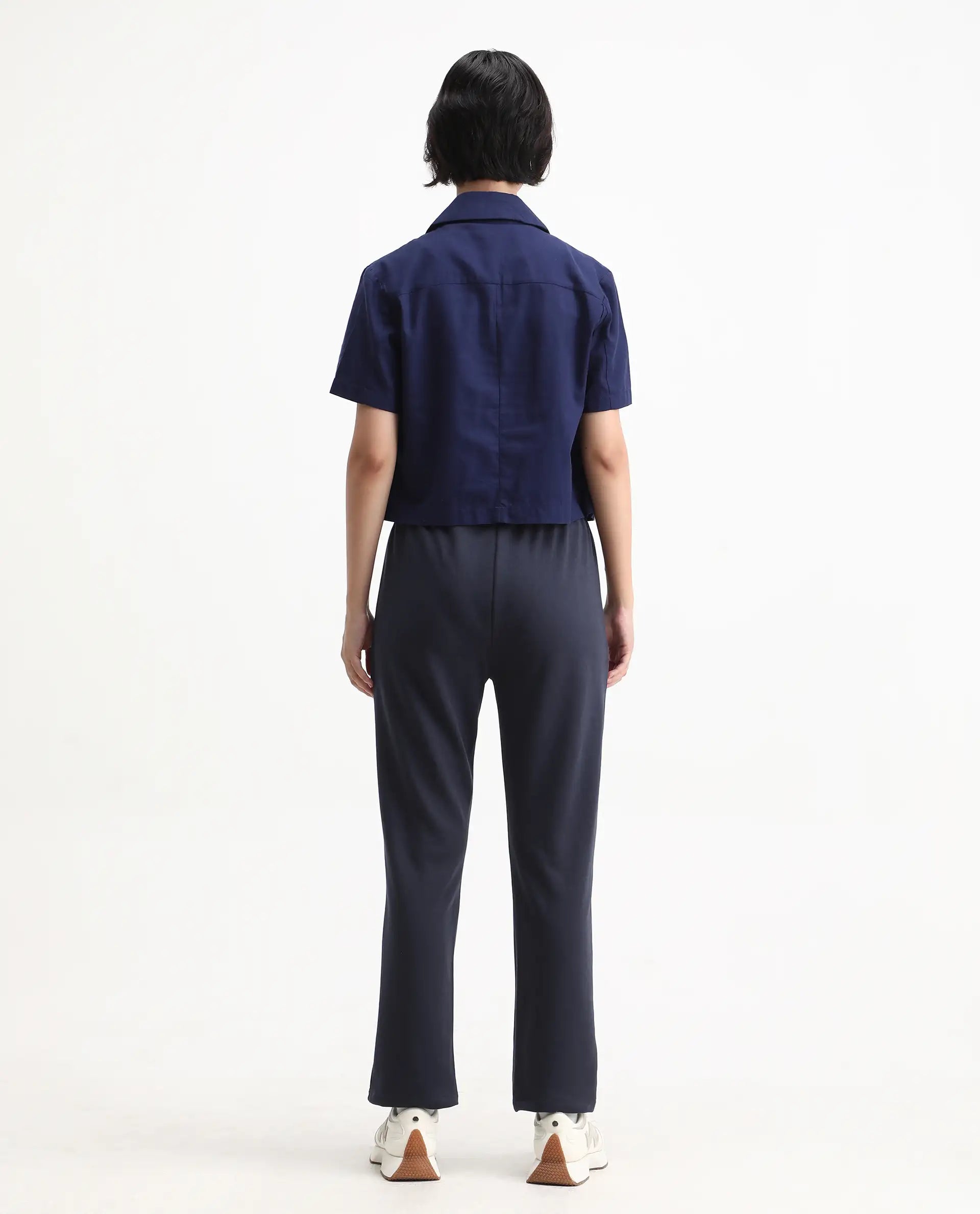 Rareism Women's Tribon Navy Cotton Blend Straight Fit Track Pant