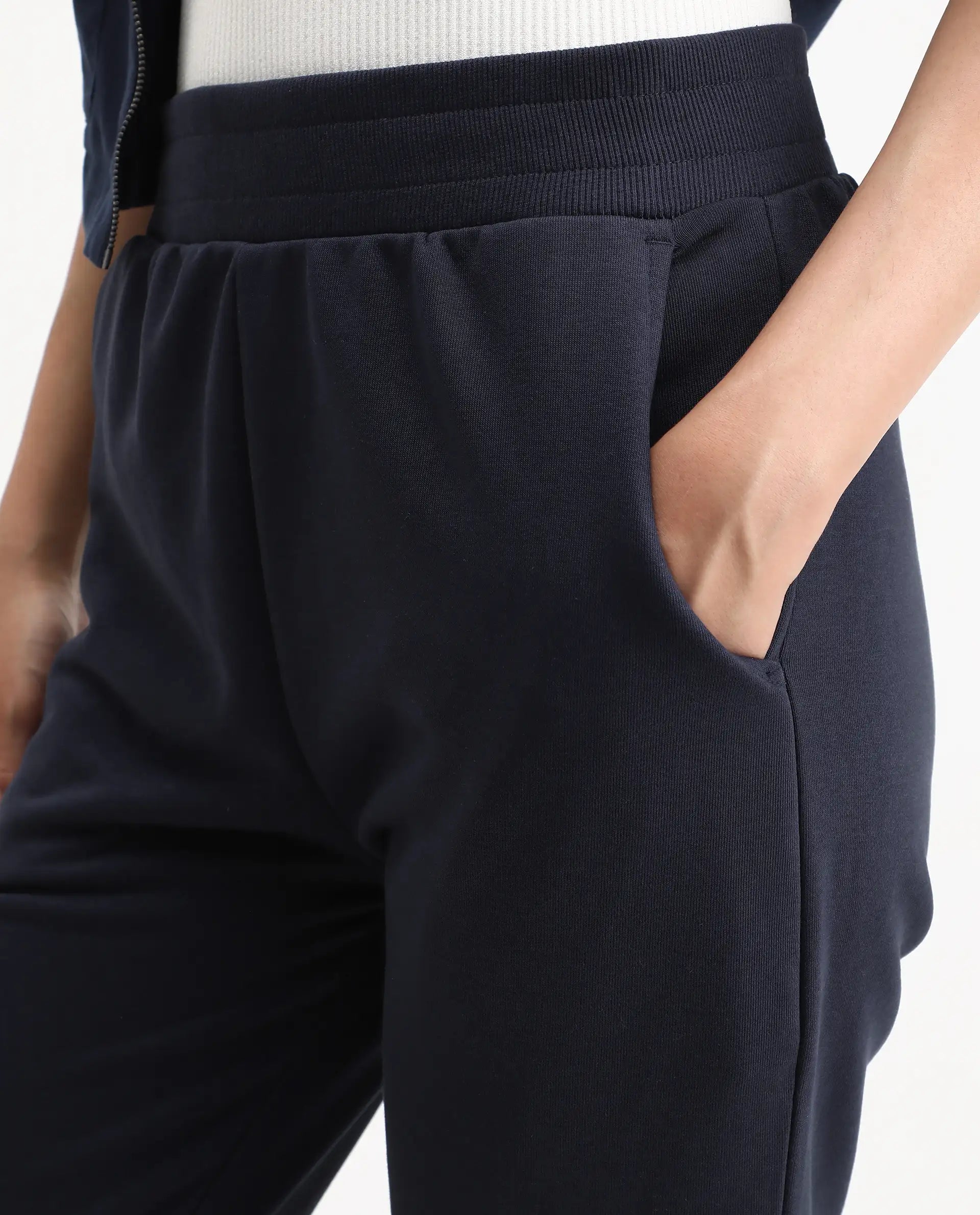 Rareism Women's Tribon Navy Cotton Blend Straight Fit Track Pant