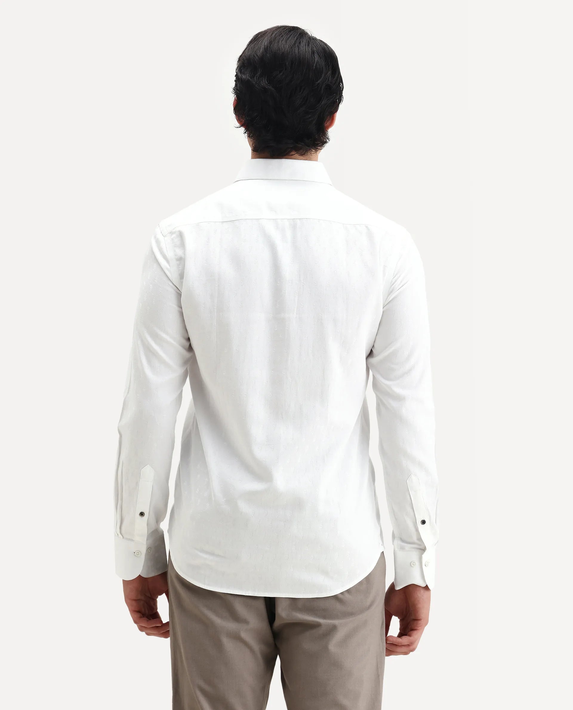 Rare Rabbit Men's Trica White Cotton Plain Regular Fit Full Sleeve Collared Shirt