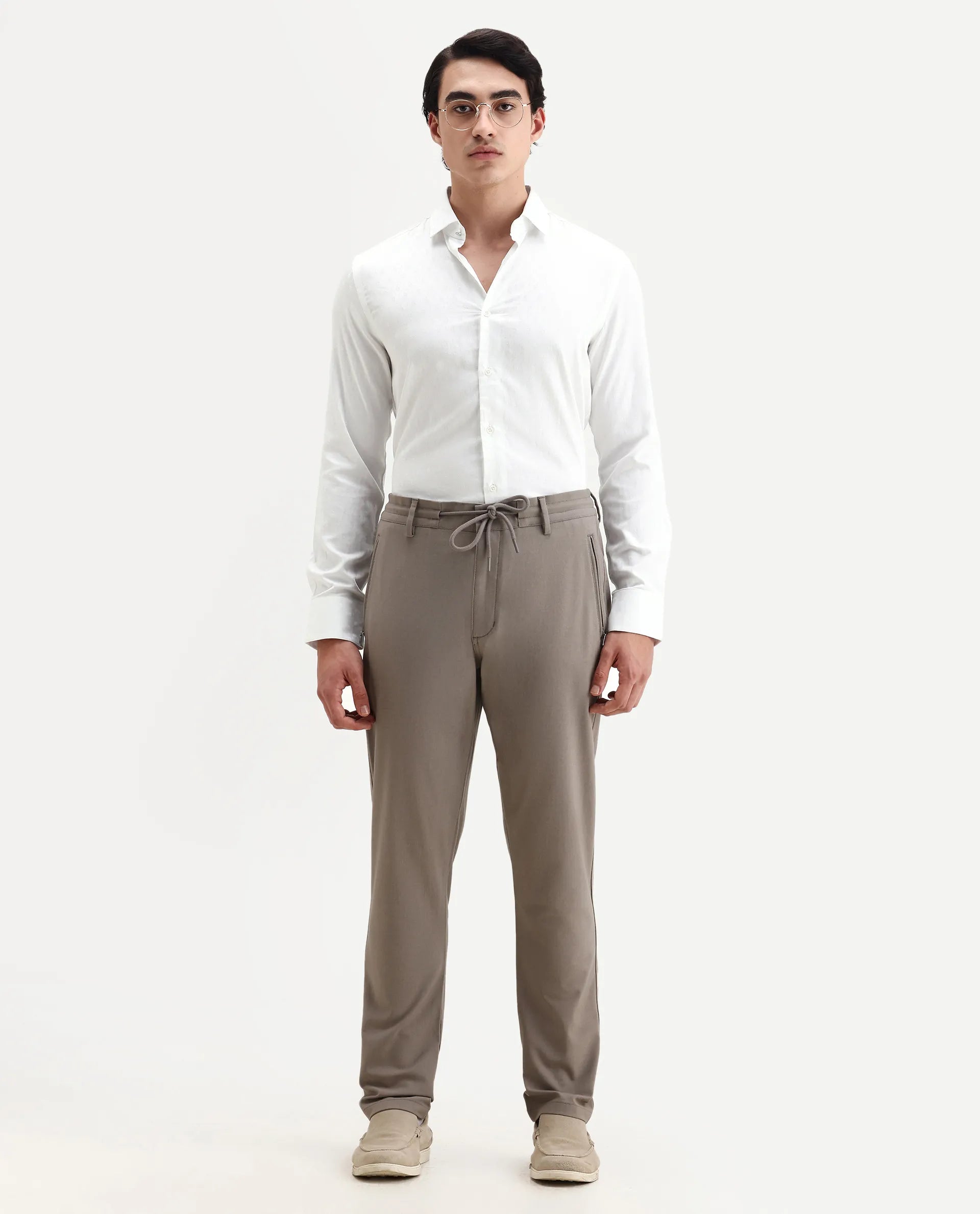 Rare Rabbit Men's Trica White Cotton Plain Regular Fit Full Sleeve Collared Shirt