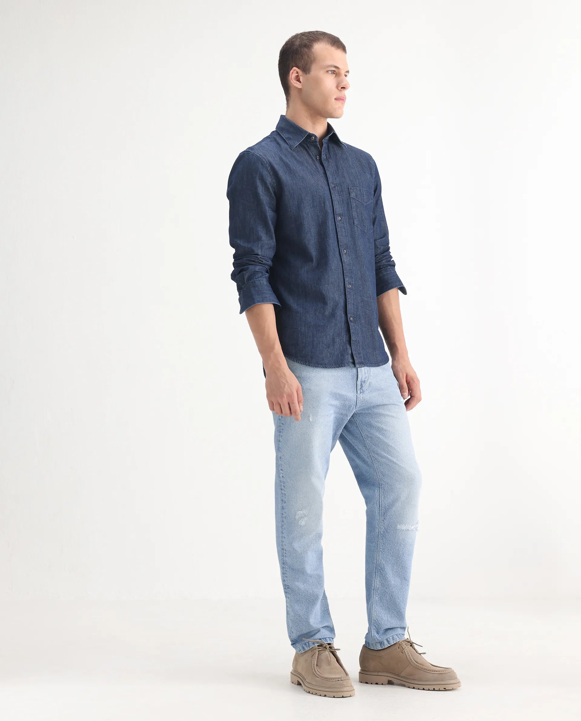 Rare Rabbit Mens Trika Light Blue Cotton Mid Wash Solid Regular Fit Jeans