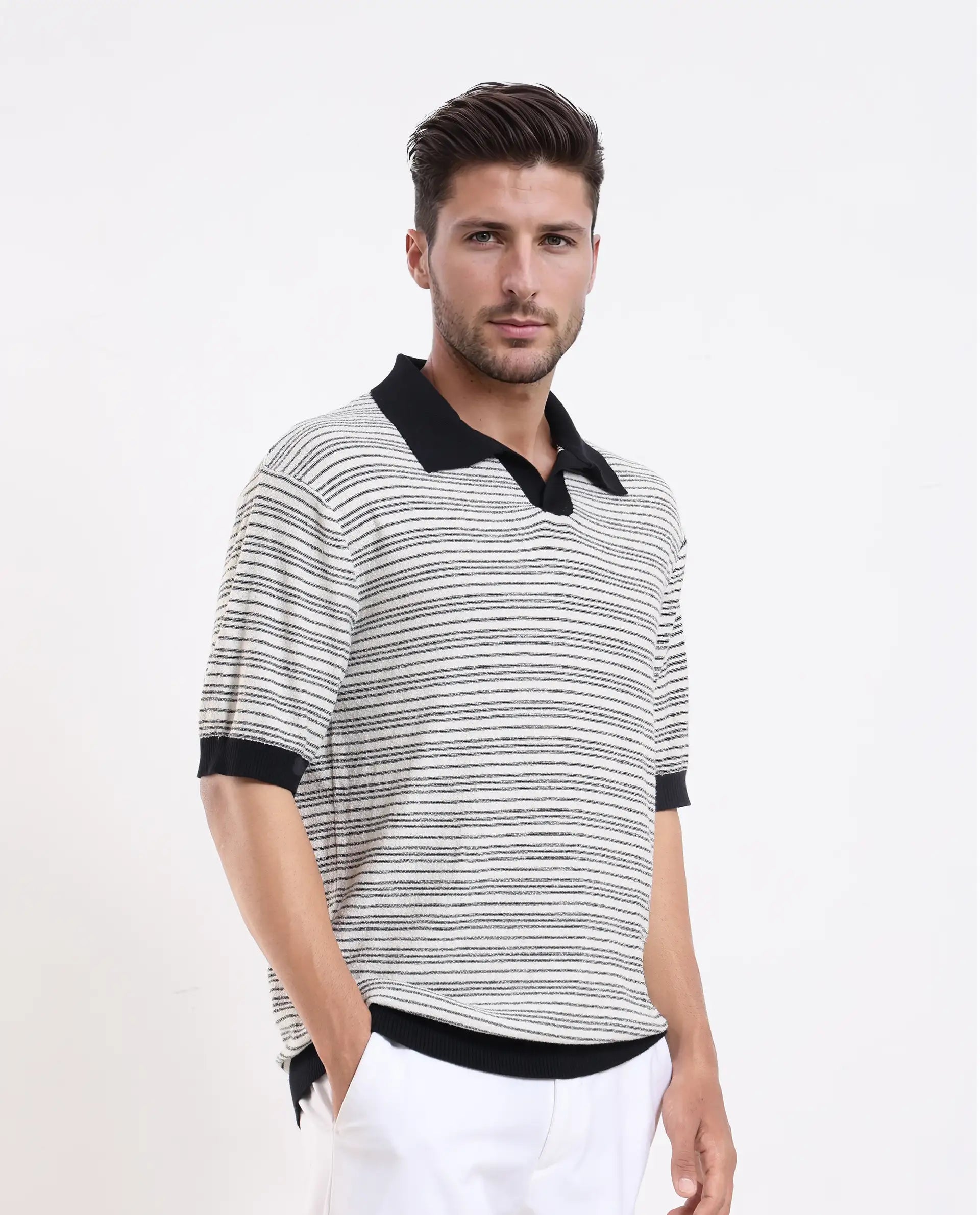 Rare Rabbit Men's Trin - Black Cotton Plain Regular Fit Half Sleeve Polo