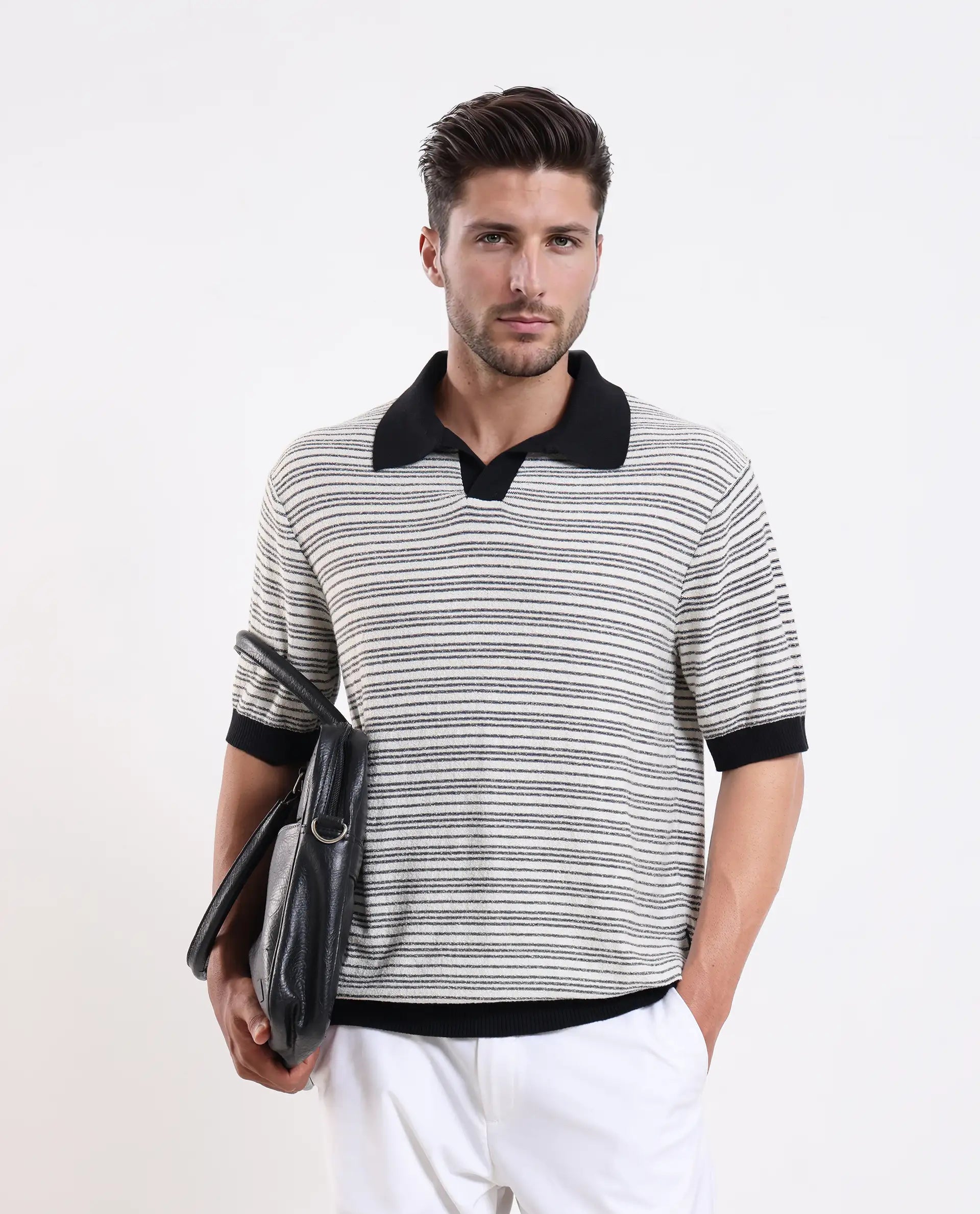 Rare Rabbit Men's Trin - Black Cotton Plain Regular Fit Half Sleeve Polo