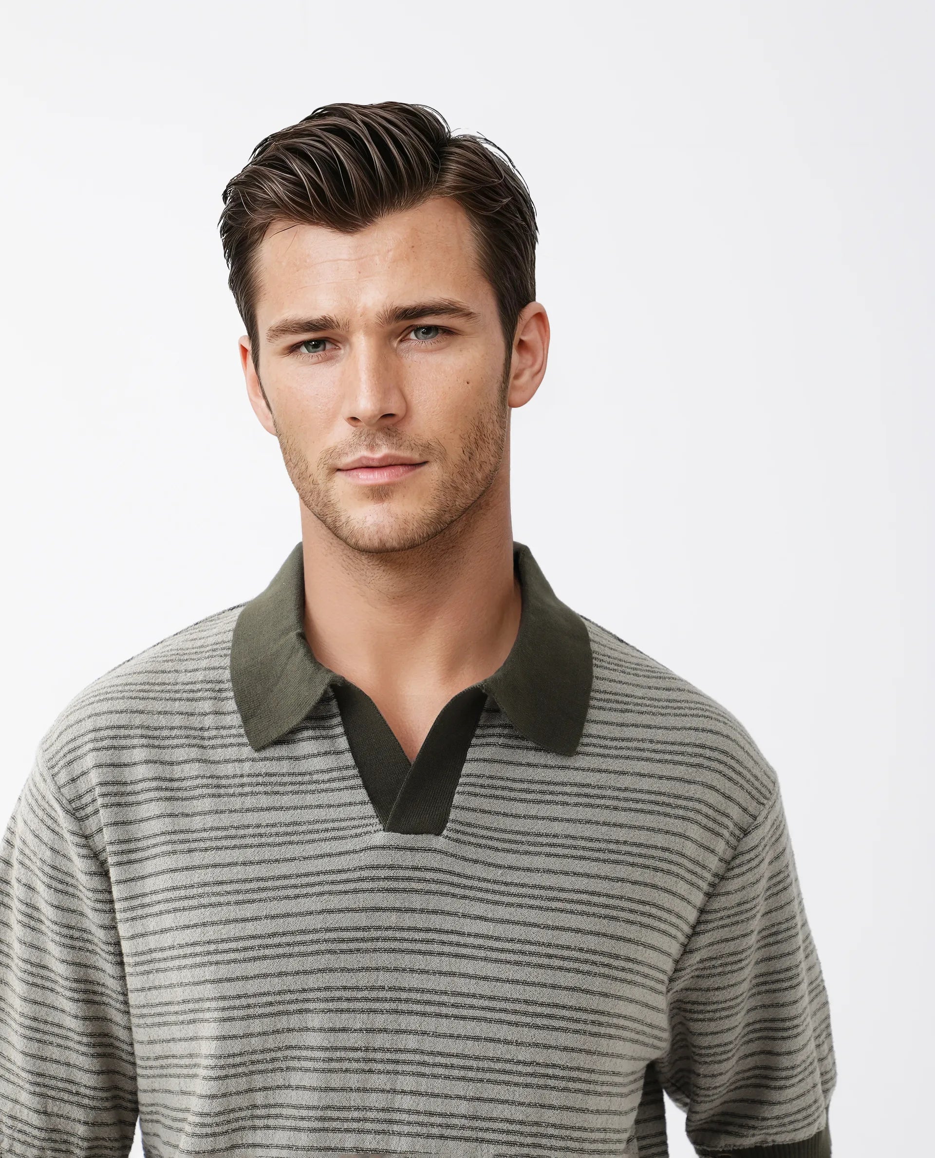 Rare Rabbit Men's Trin Dark Olive Cotton Striped Print Regular Fit Half Sleeve Polo