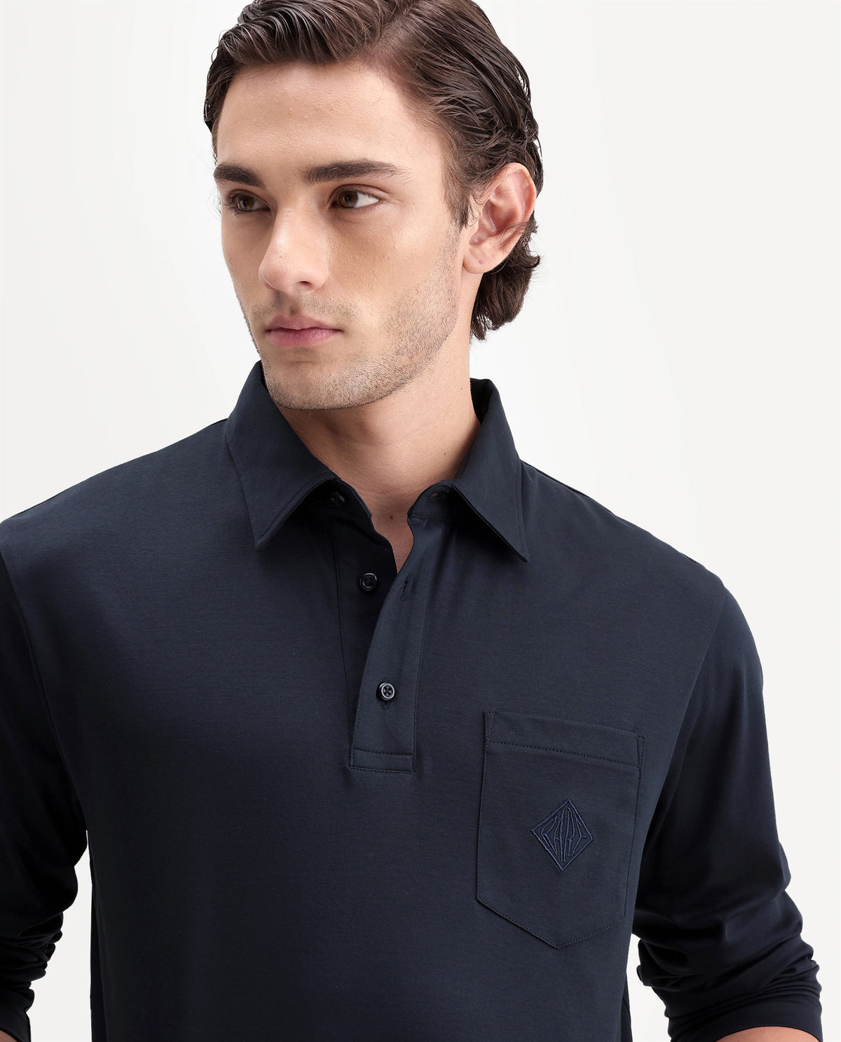 Rare Rabbit Men's Trio Navy Cotton Spread Collar Regular Plain Polo