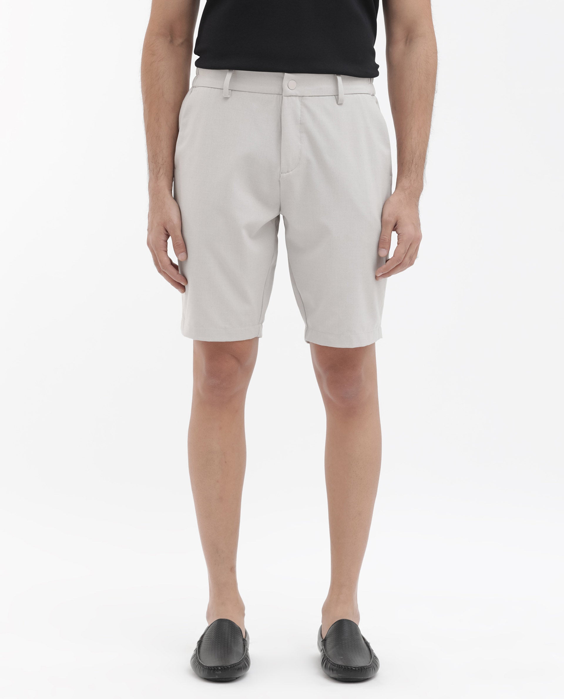 Rare Rabbit Mens Trip-1 Light Beige Mid Rise Regular Fit Solid Shorts