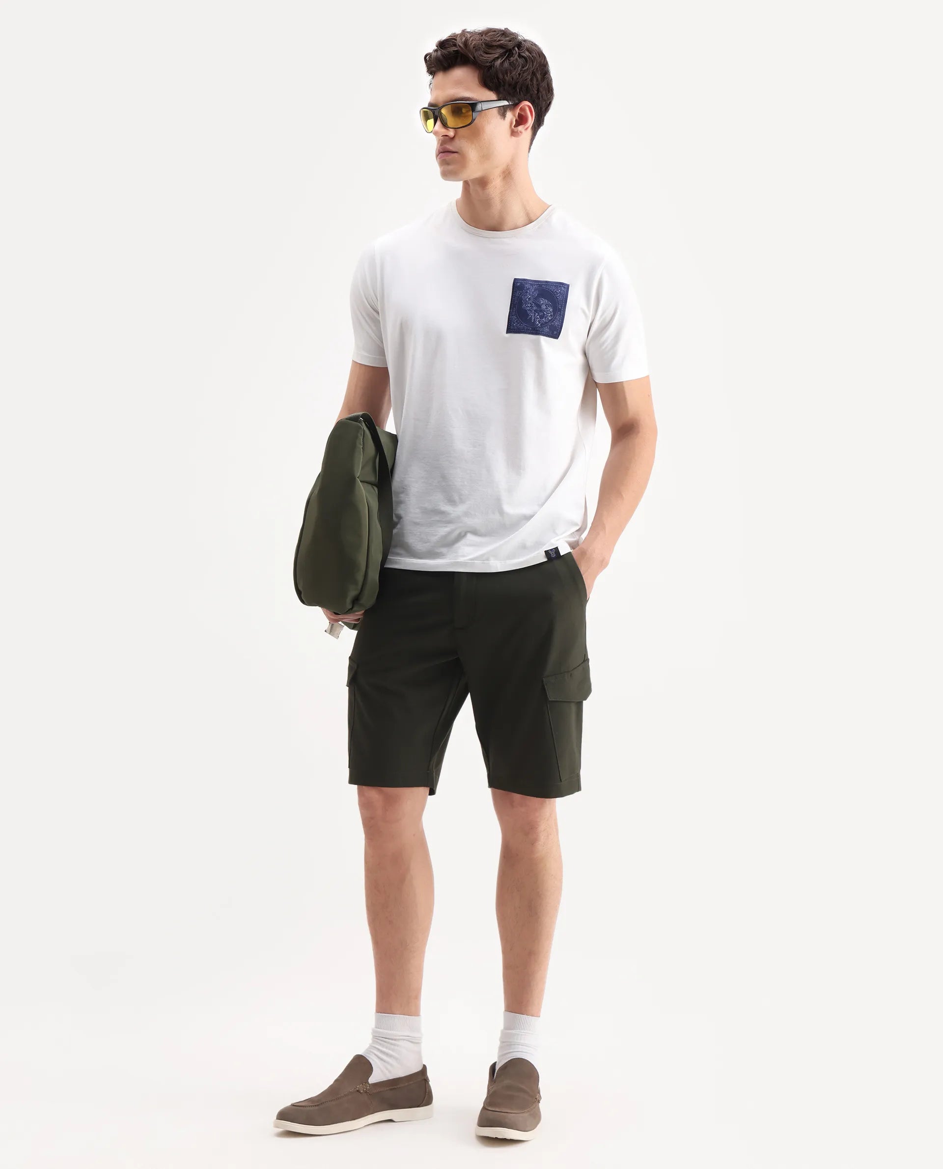 Rare Rabbit Men Tripco-Aw25 Dark Green Polyester Blend Plain Relaxed Fit Shorts