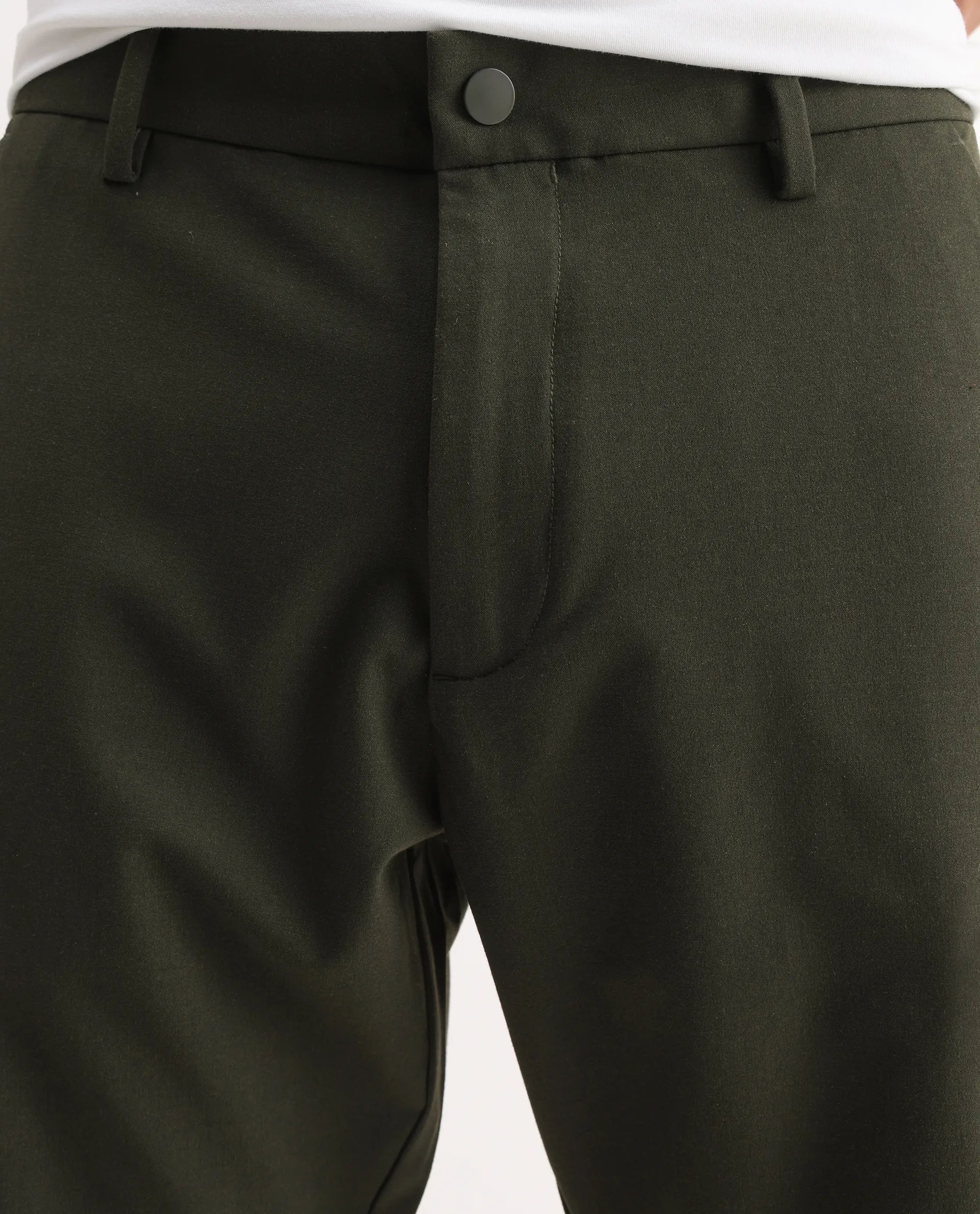 Rare Rabbit Men Tripco-Aw25 Dark Green Polyester Blend Plain Relaxed Fit Shorts