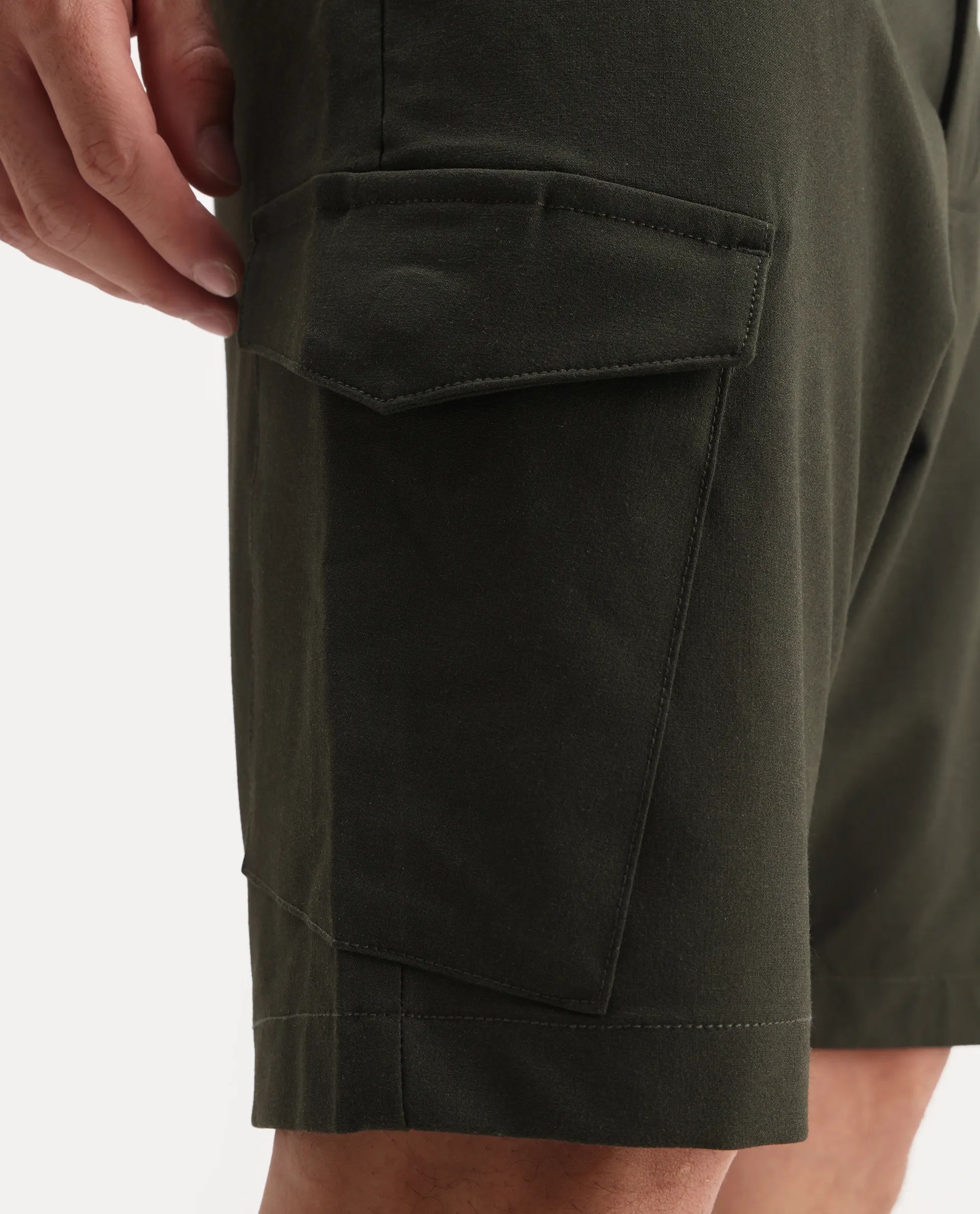 Rare Rabbit Men Tripco-Aw25 Dark Green Polyester Blend Plain Relaxed Fit Shorts