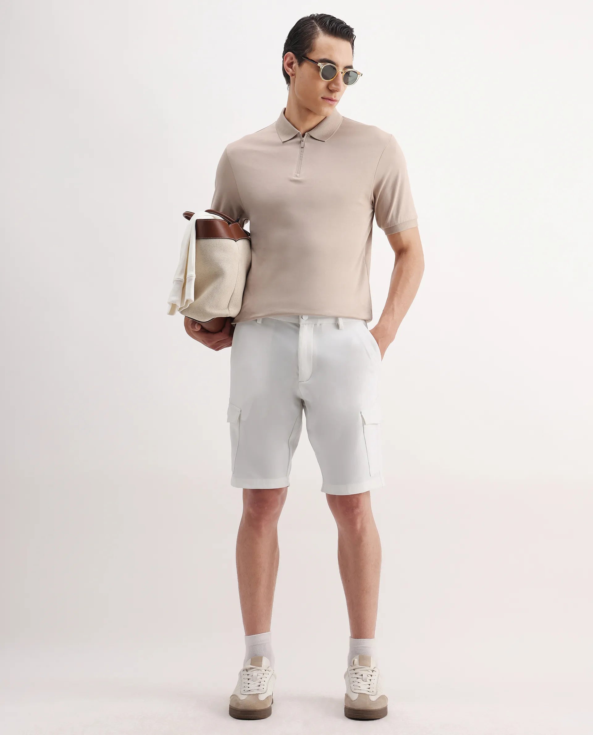 Rare Rabbit Men's Tripco-Aw25 White Polyester Blend Plain Relaxed Fit Shorts