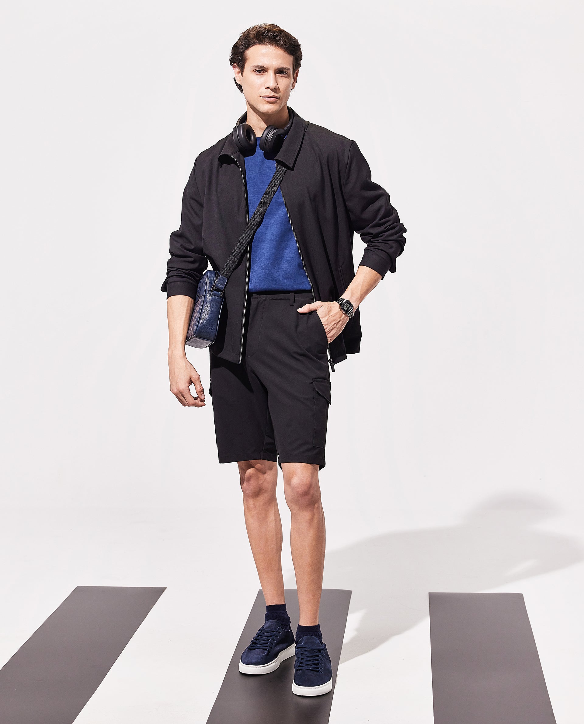 Rare Rabbit Men Tripco Black Button And Zip Closure Relaxed Fit Plain Shorts