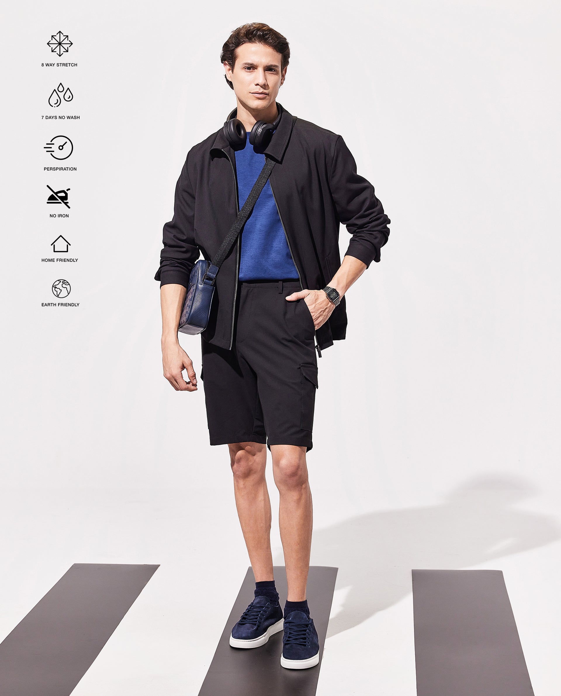 Rare Rabbit Men Tripco Black Button And Zip Closure Relaxed Fit Plain Shorts