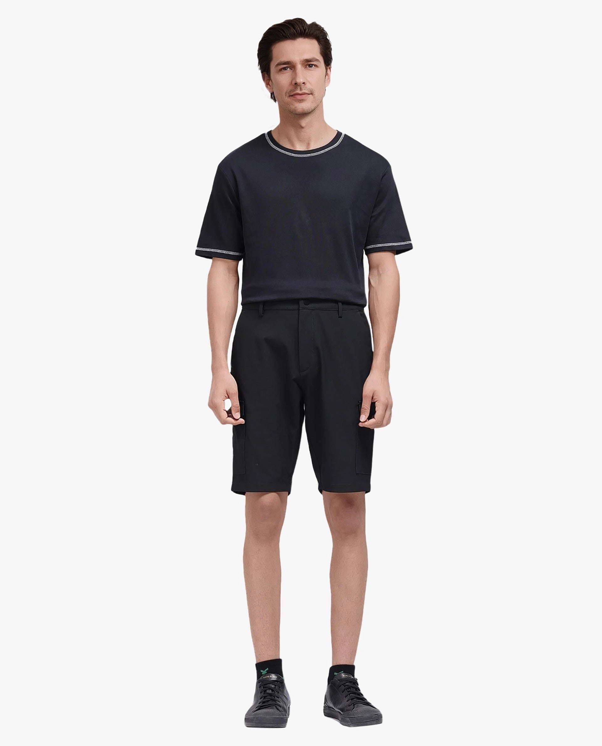 Rare Rabbit Men Tripco Black Button And Zip Closure Relaxed Fit Plain Shorts